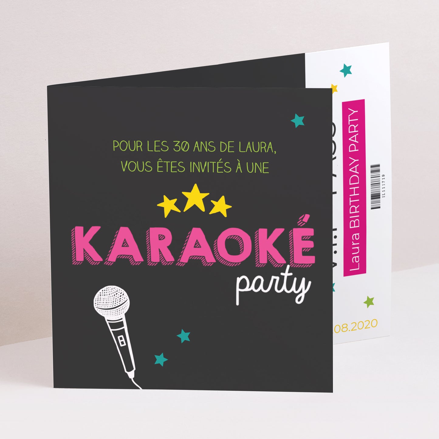 Invitations Anniversaire Adulte Double volet asymétrique Karaoké Rose photo N° 1