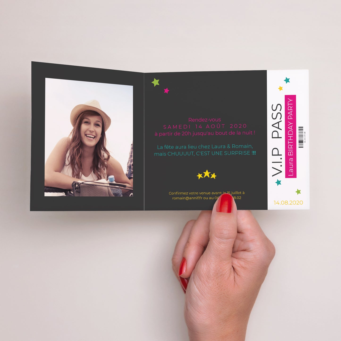 Invitations Anniversaire Adulte Double volet asymétrique Karaoké Rose photo N° 2