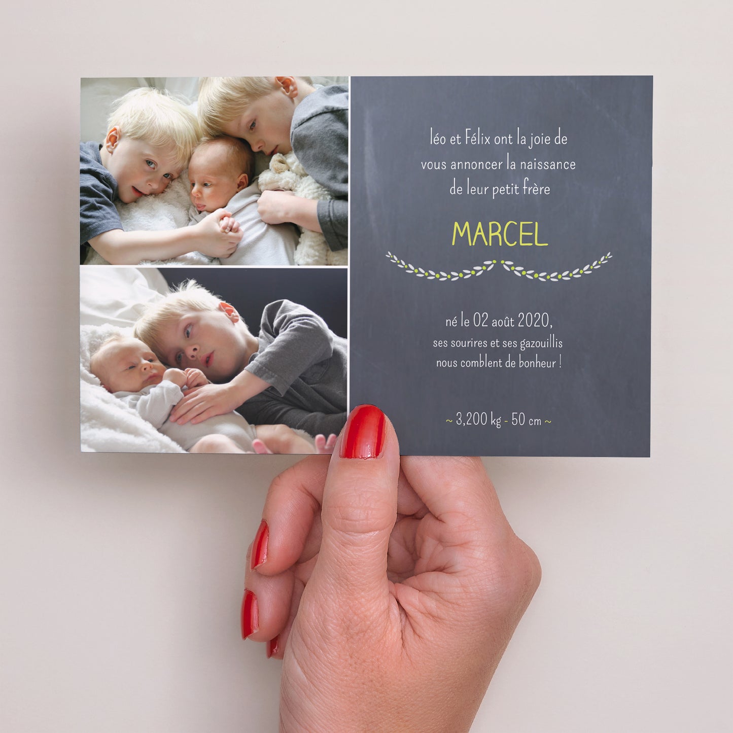 Faire-part Naissance Paysage Ardoise et fleurs photo N° 3