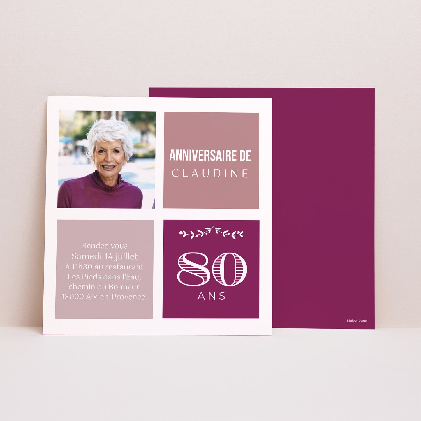 Invitations Anniversaire Adulte Carré 80 ans Typo photo N° 1