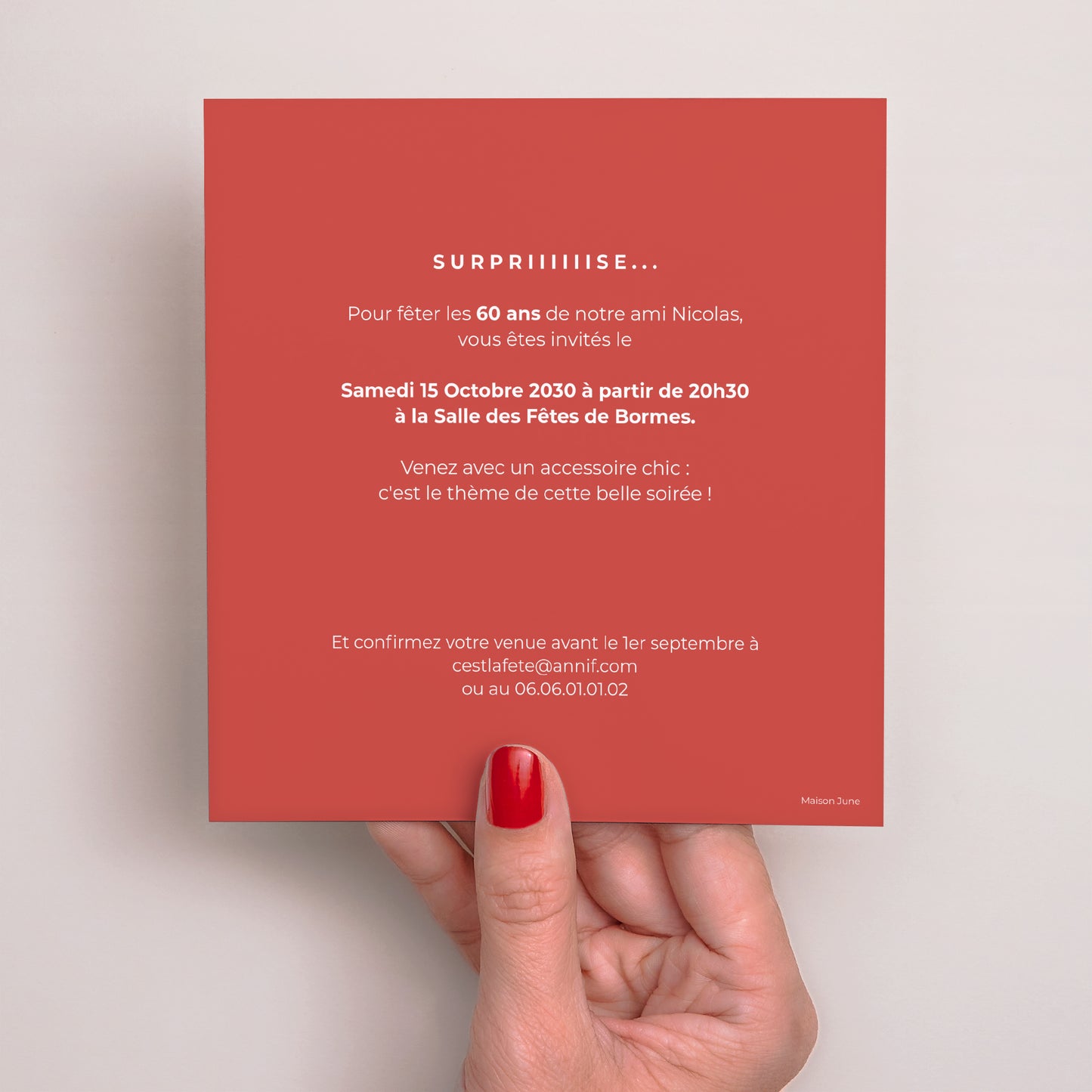 Invitations Anniversaire Adulte Carré Laurier 60 photo N° 3