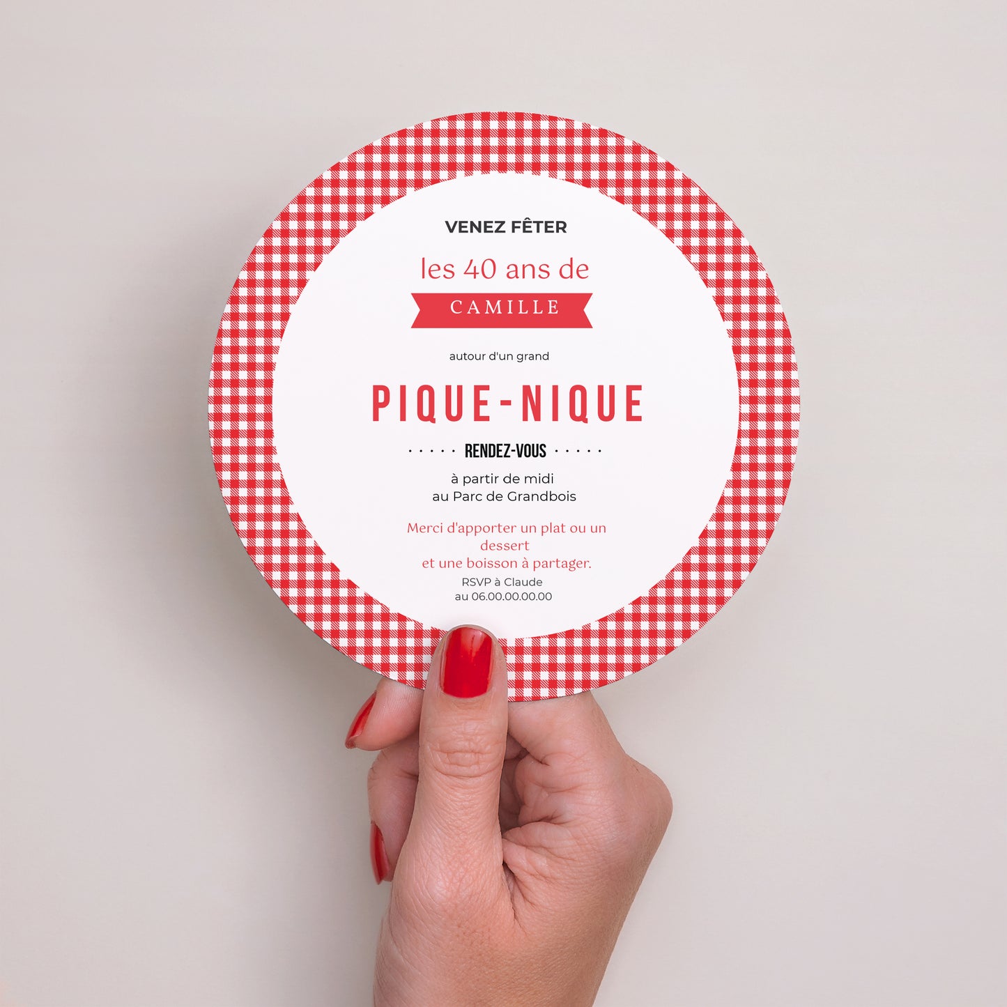 Invitations Anniversaire Adulte Rond Pique-Nique photo N° 2