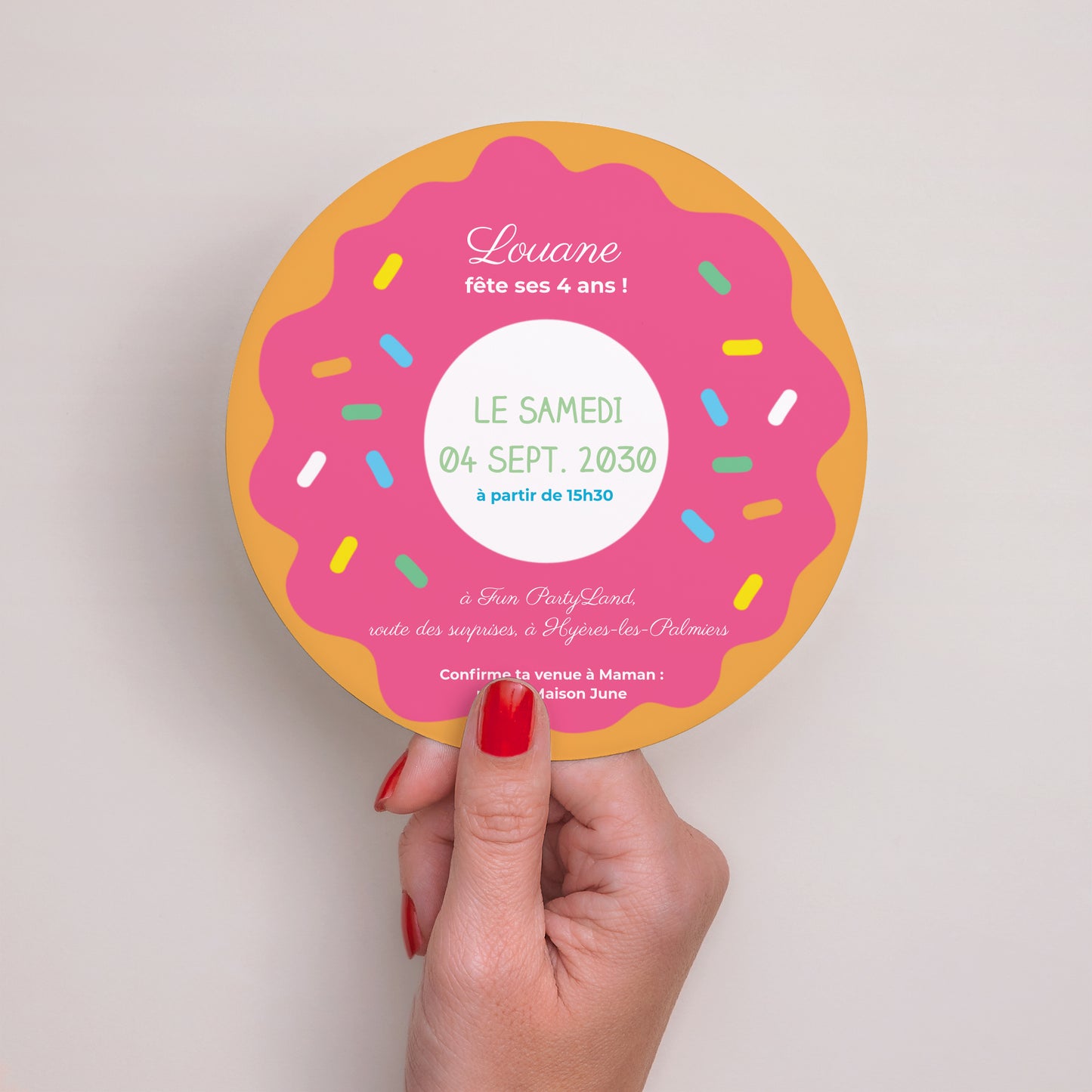 Invitations Anniversaire Enfant Rond Donut party photo N° 3