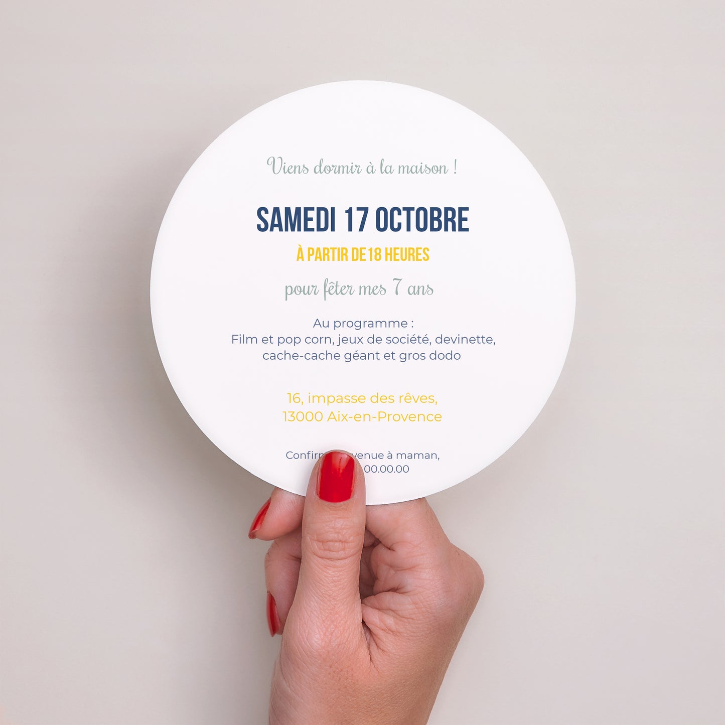 Invitations Anniversaire Enfant Rond Pyjama Party photo N° 3