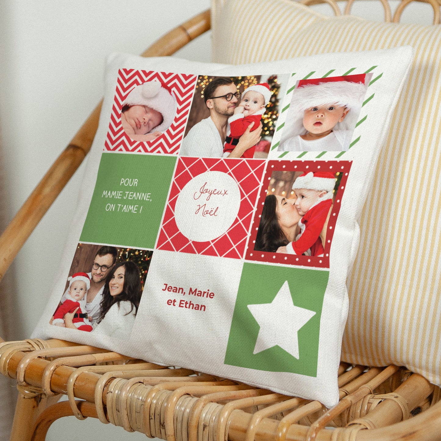 Coussin Objets Beige naturel Damier de Noel photo N° 1