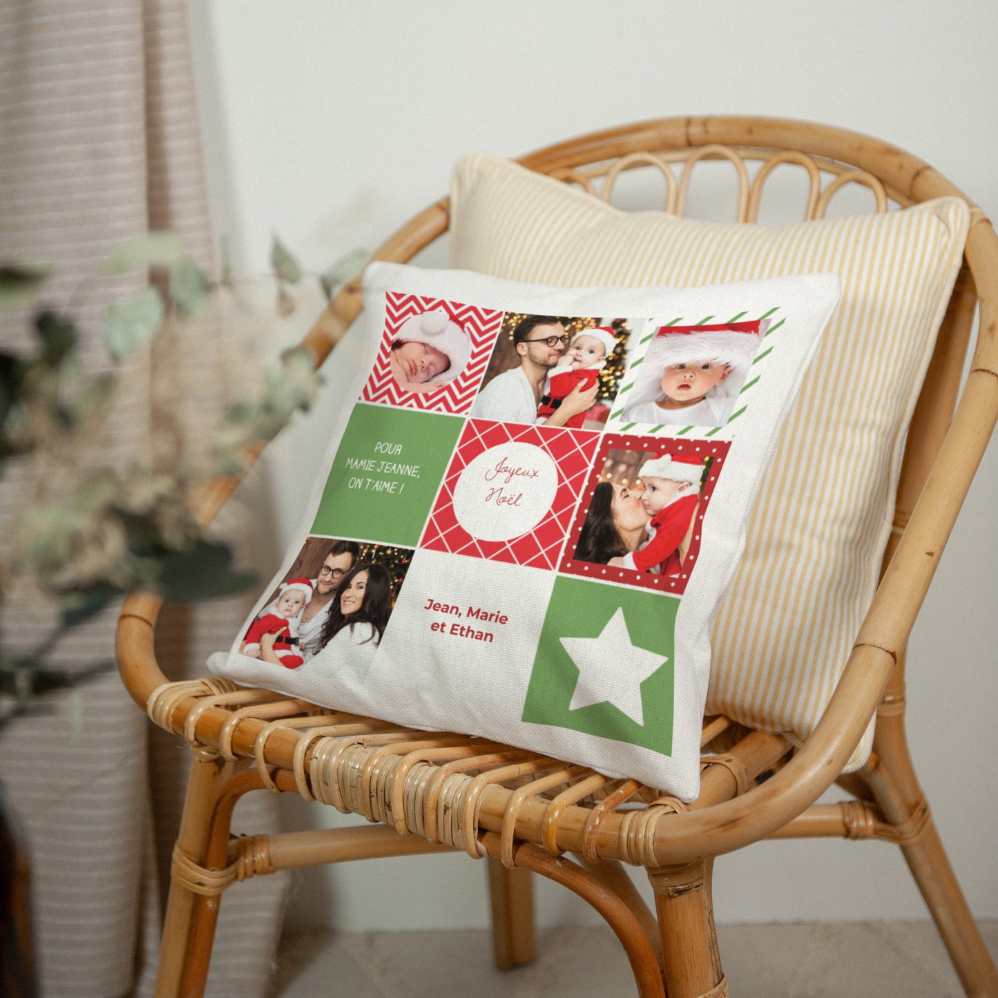Coussin Objets Beige naturel Damier de Noel photo N° 2