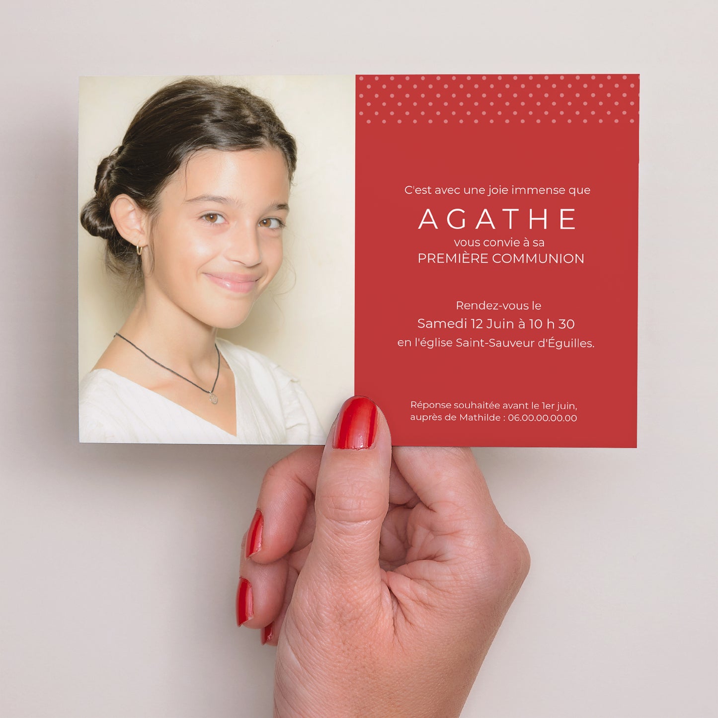 Faire-part Communion Paysage Pois rouges photo N° 3