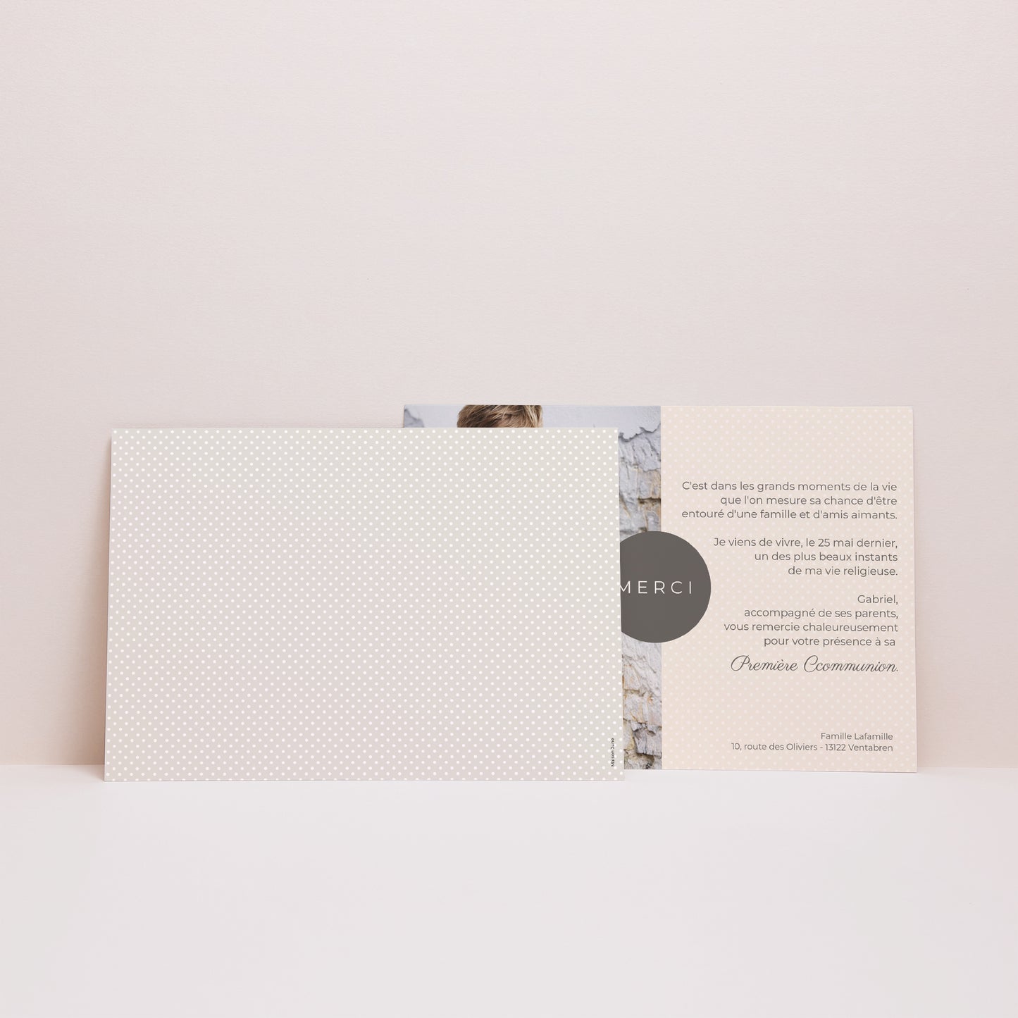 Remerciements Communion Paysage Petits pois beige, merci photo N° 2