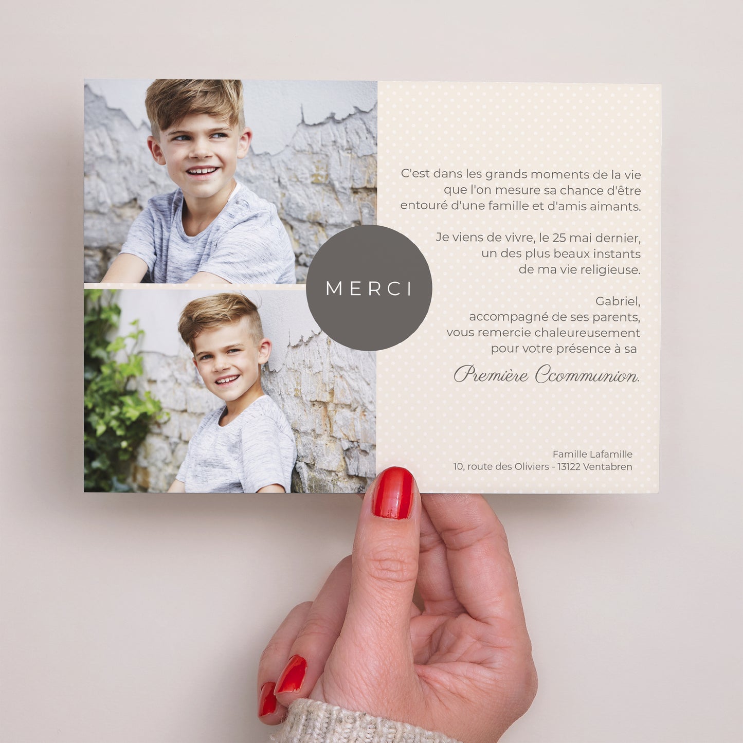 Remerciements Communion Paysage Petits pois beige, merci photo N° 3