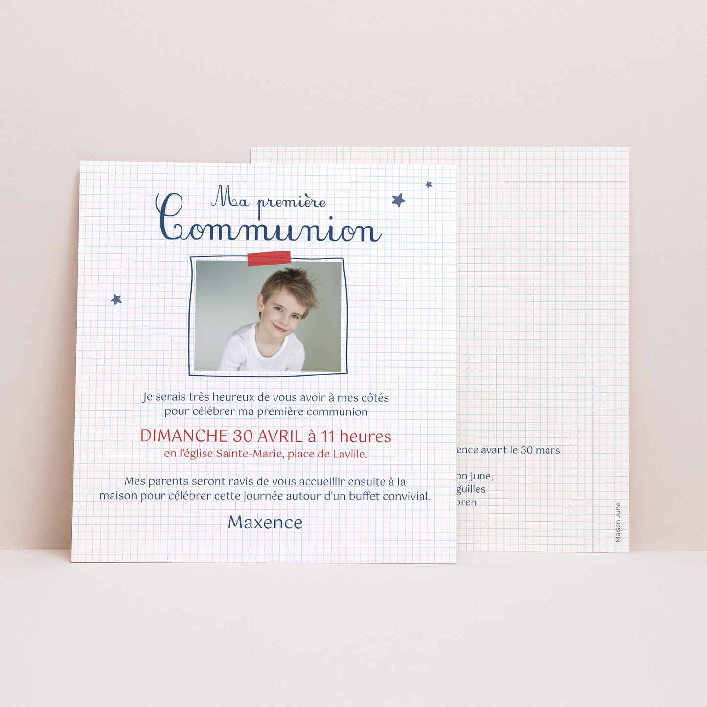 Faire-part Communion Carré Eucharistie Ecolier photo N° 1