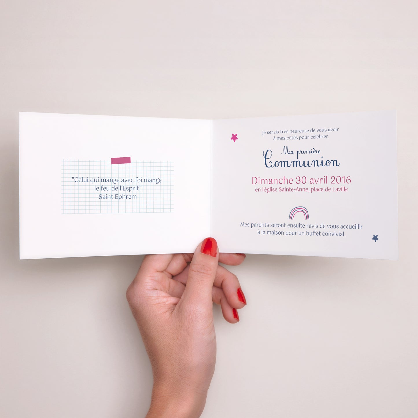 Faire-part Communion Double volet paysage Eucharistie Ecolière photo N° 2