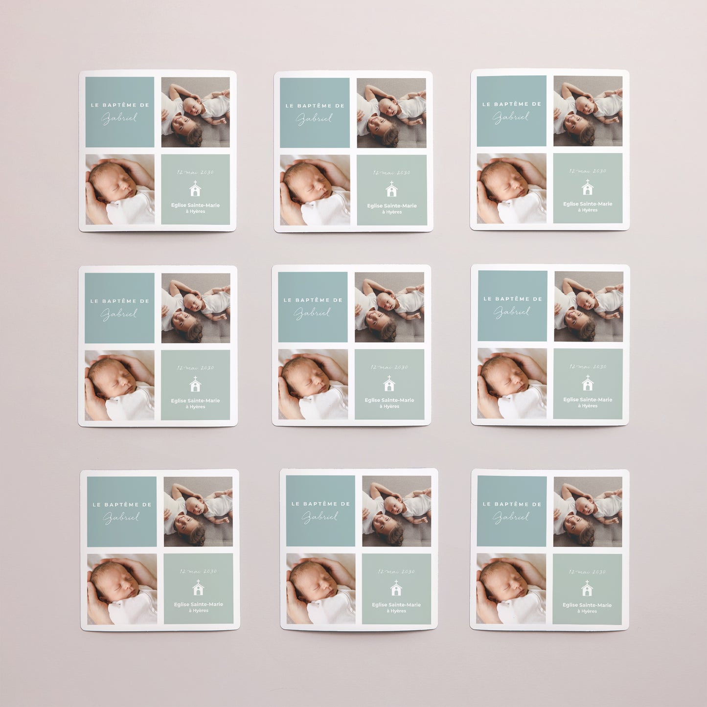 Faire-part Baptême Lot de 9, magnétique Pastel douceur photo N° 3