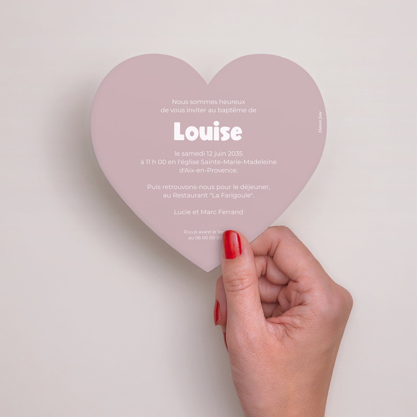 Faire-part Baptême Cœur Coeur poudré photo N° 3