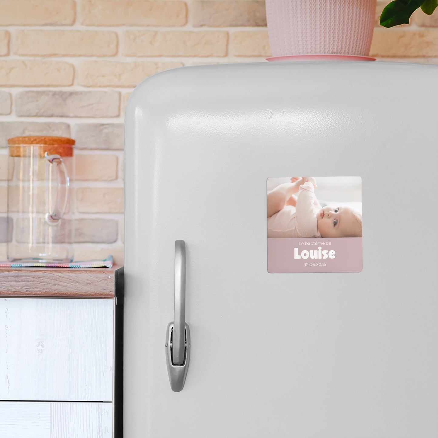 Faire-part Baptême Lot de 9, magnétique Coeur poudré photo N° 4