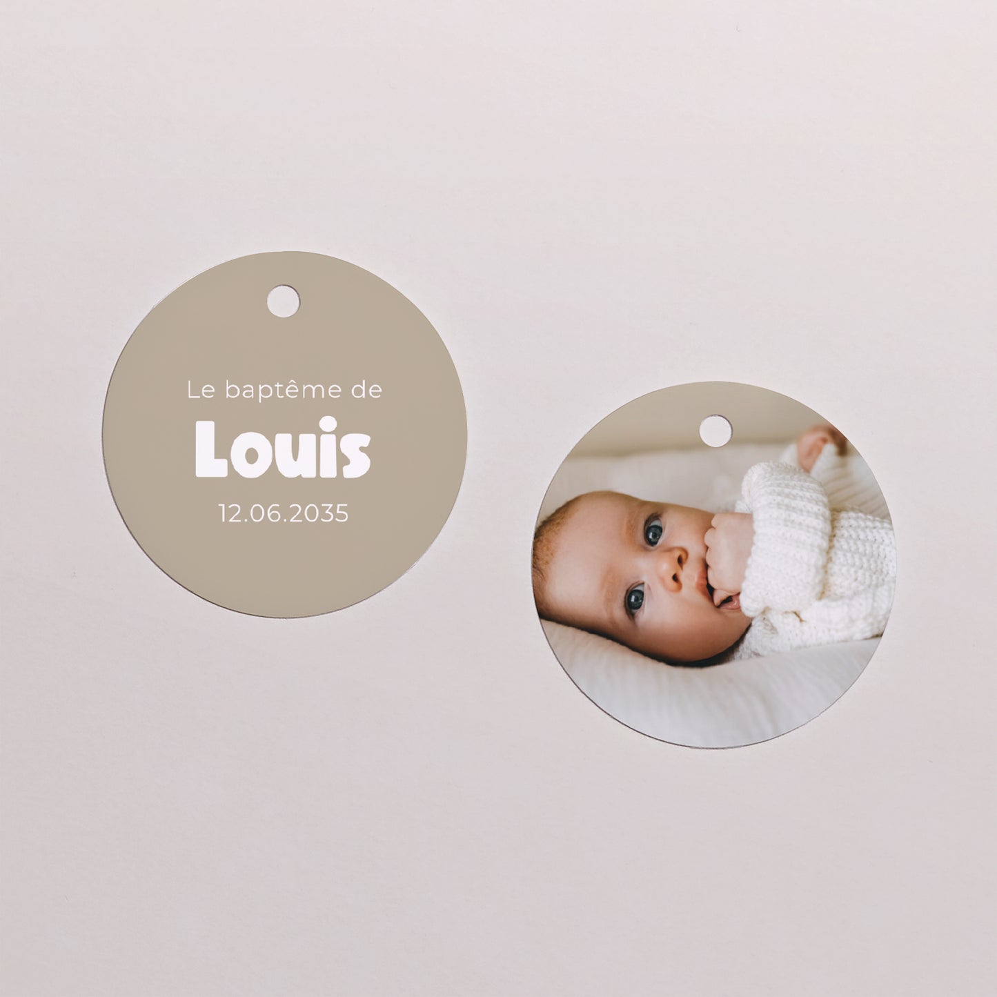 Boîte à dragées Baptême boule avec étiquette ronde Coeur Pastel photo N° 3