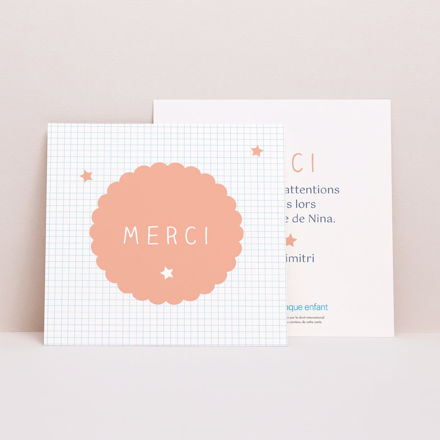 Remerciements Naissance Carré Rose tendre photo N° 1