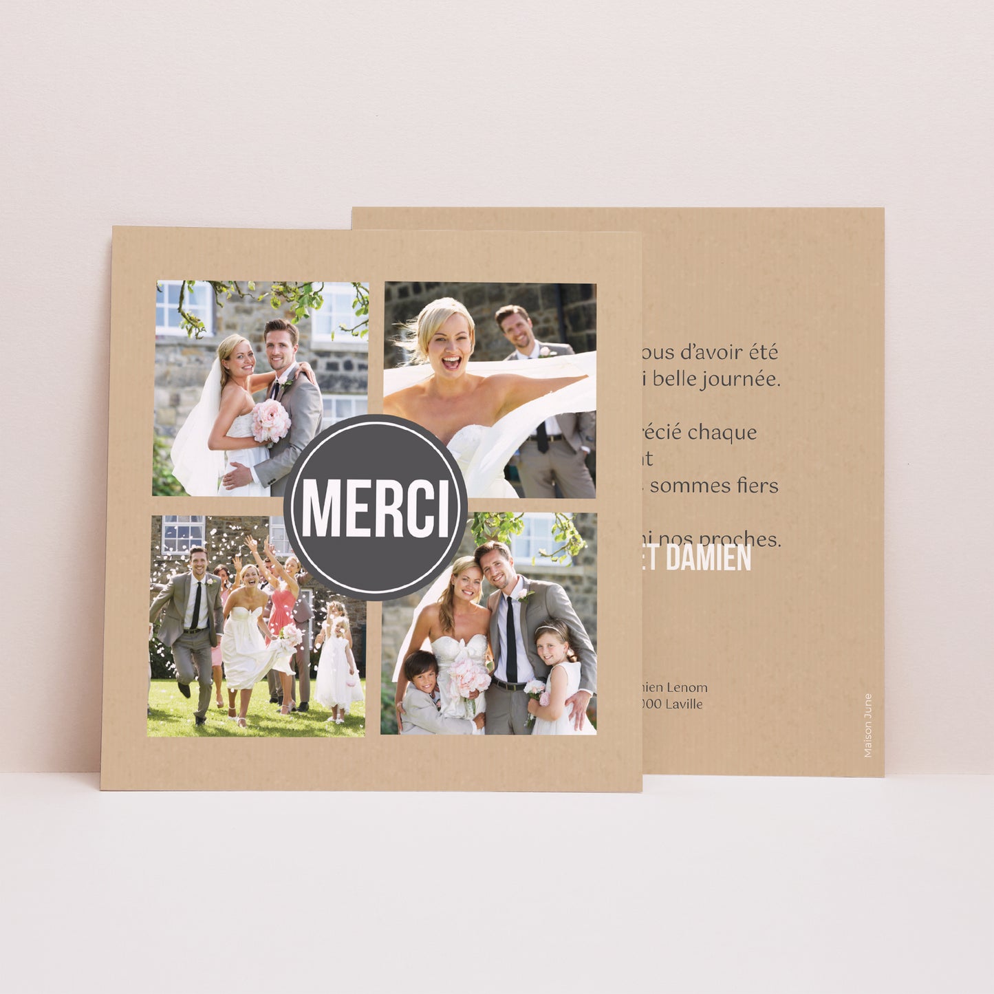 Remerciements Mariage Carré Alliances Fond Kraft photo N° 1