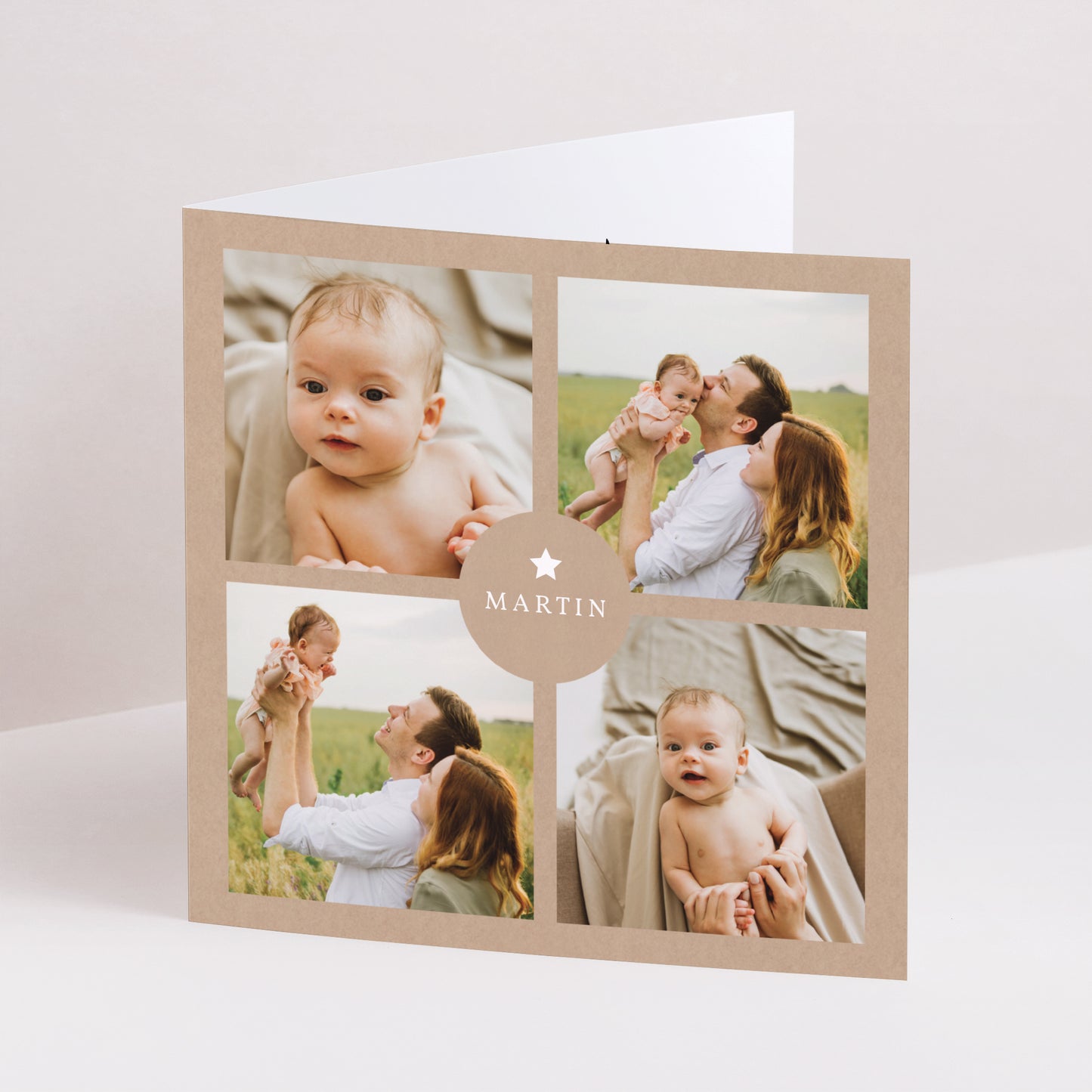 Faire-part Naissance Carré double volet Kraft Vintage photo N° 1