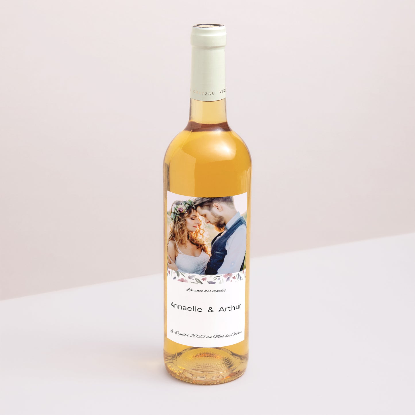 Etiquette bouteille Mariage Portrait Fleurs romantiques photo N° 1