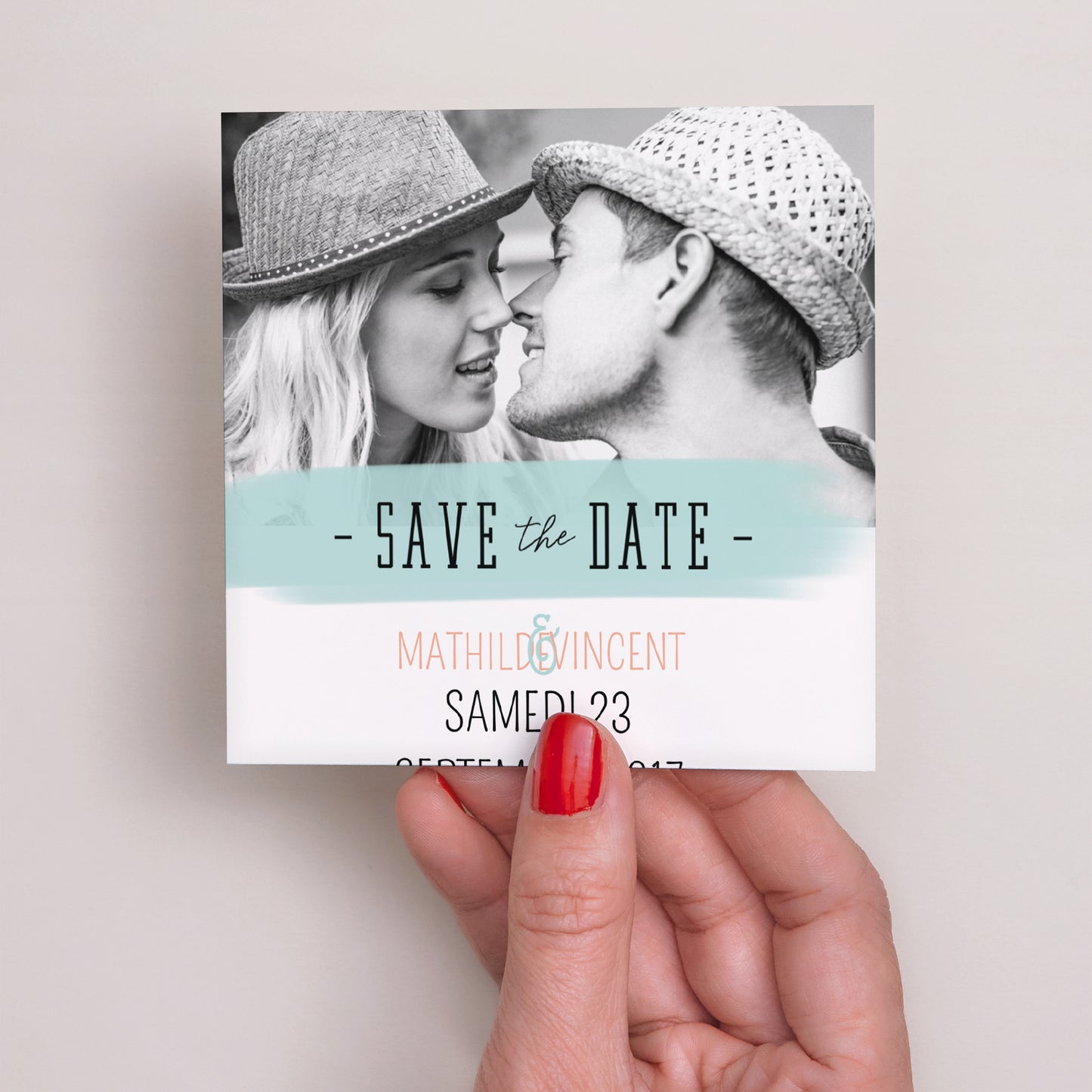 Save the date Mariage Carré Fleurs Motifs Fun photo N° 2