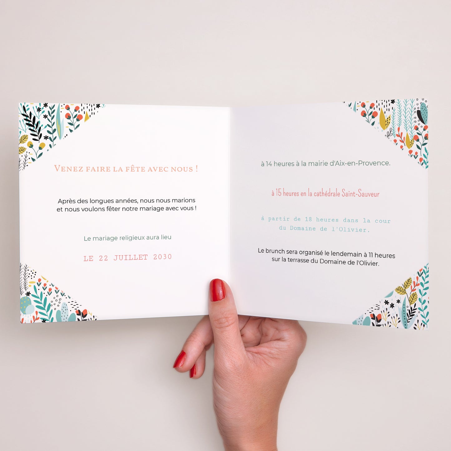 Faire-part Mariage Carré double volet Prairie sauvage photo N° 2