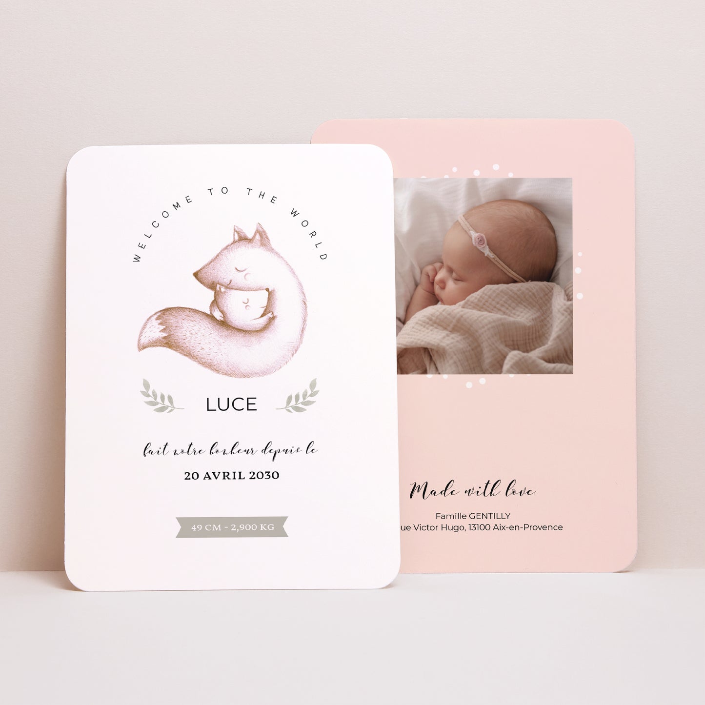 Faire-part Naissance Portrait, bords arrondis Petite renarde photo N° 1