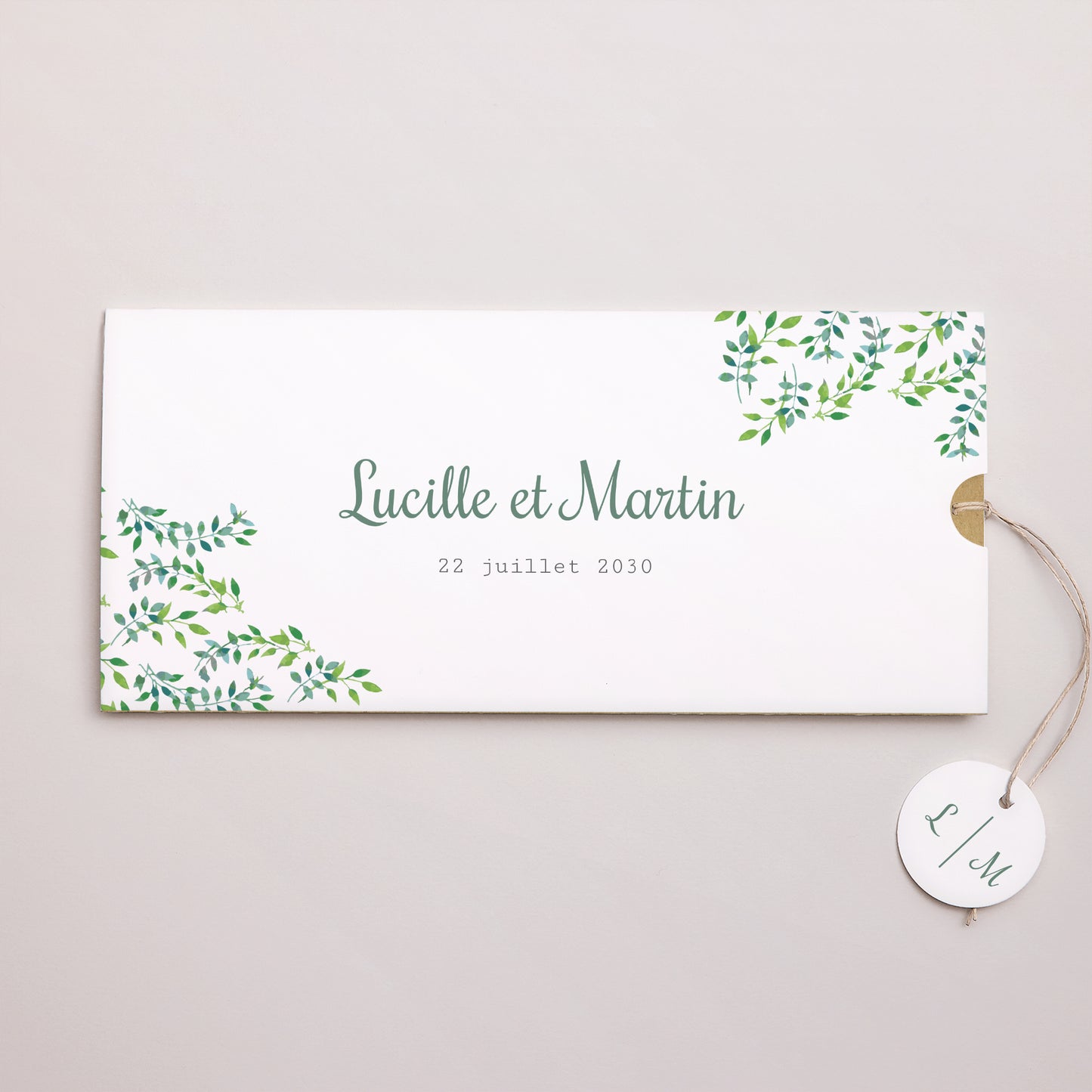 Faire-part Mariage Pochette 2 cartes, étiquette Nature & Kraft photo N° 1