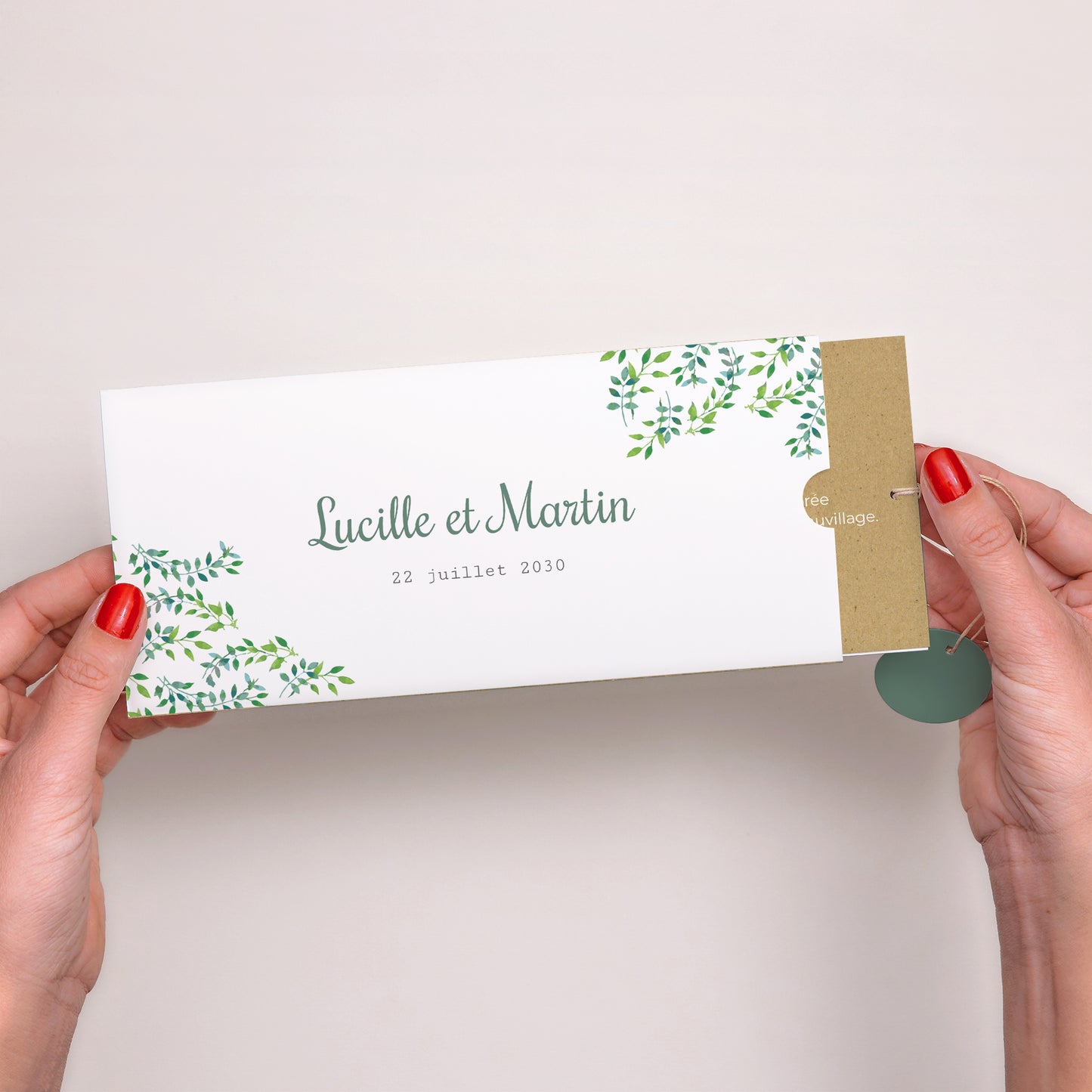 Faire-part Mariage Pochette 2 cartes, étiquette Nature & Kraft photo N° 2