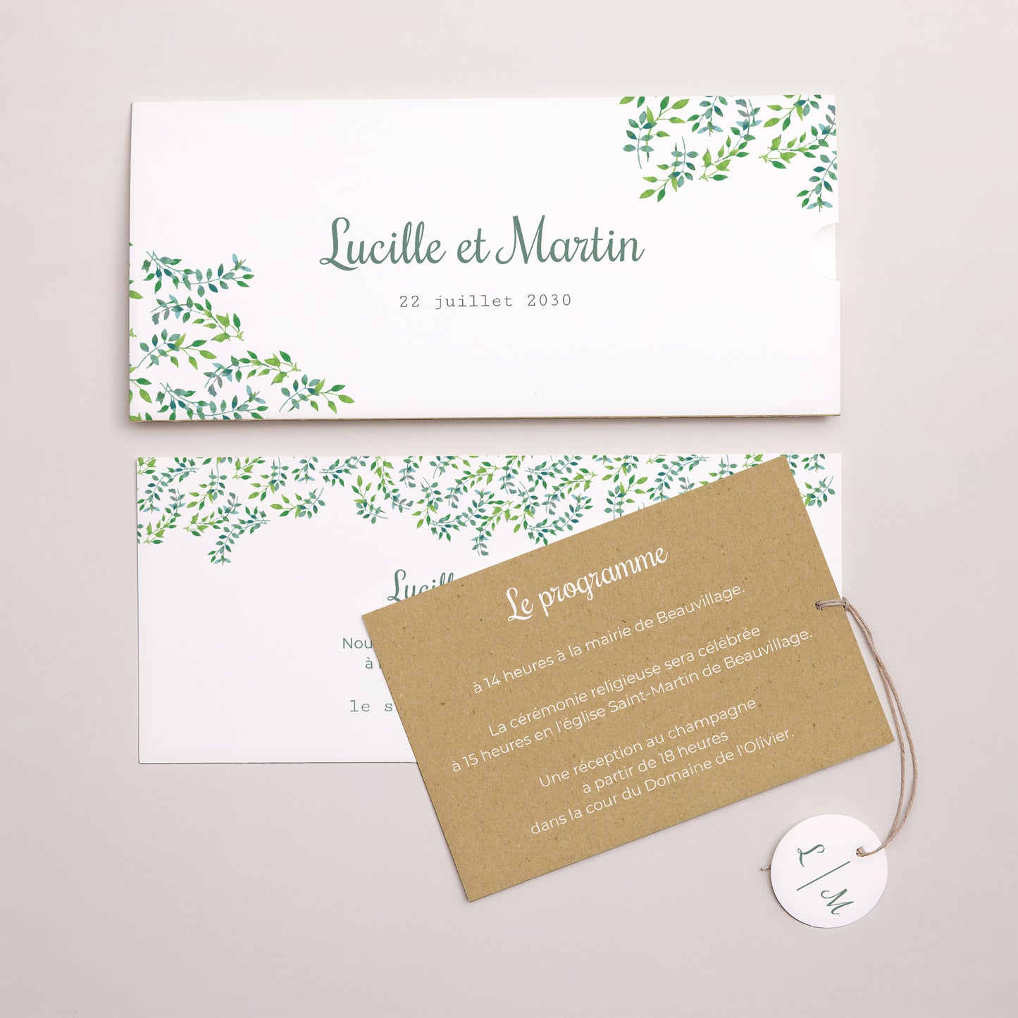 Faire-part Mariage Pochette 2 cartes, étiquette Nature & Kraft photo N° 3