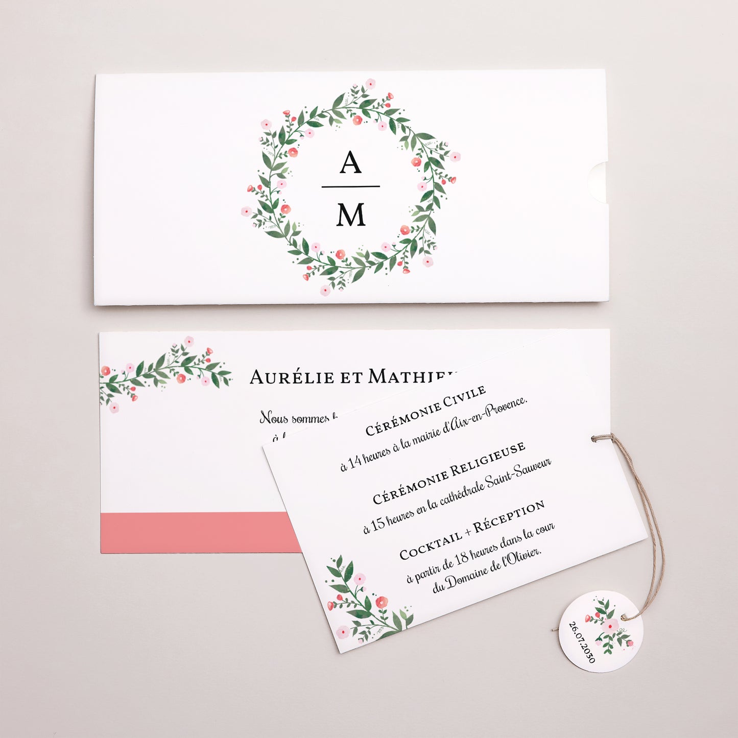 Faire-part Mariage Pochette 2 cartes, étiquette Fleurs d'été II photo N° 3