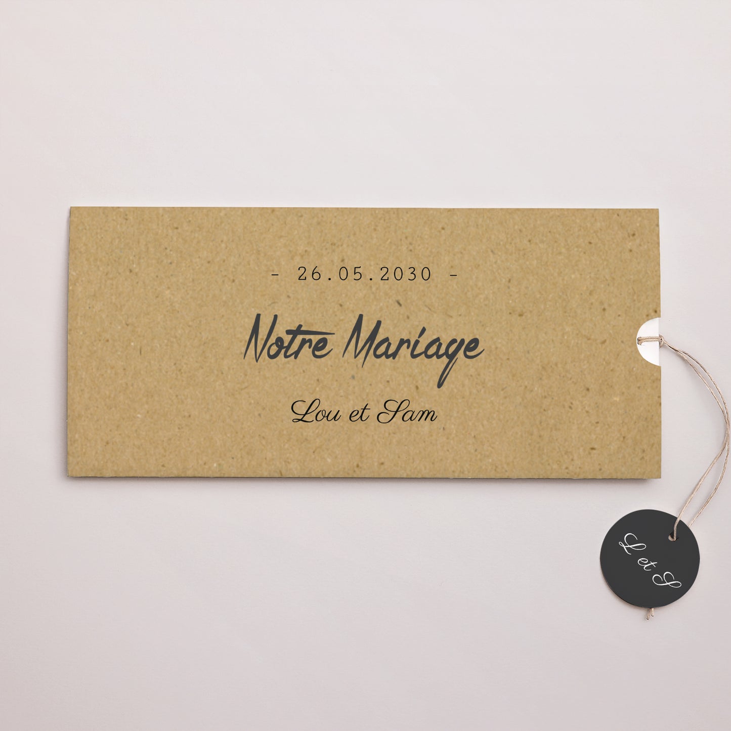 Faire-part Mariage Pochette 2 cartes, étiquette Traits & Kraft photo N° 1