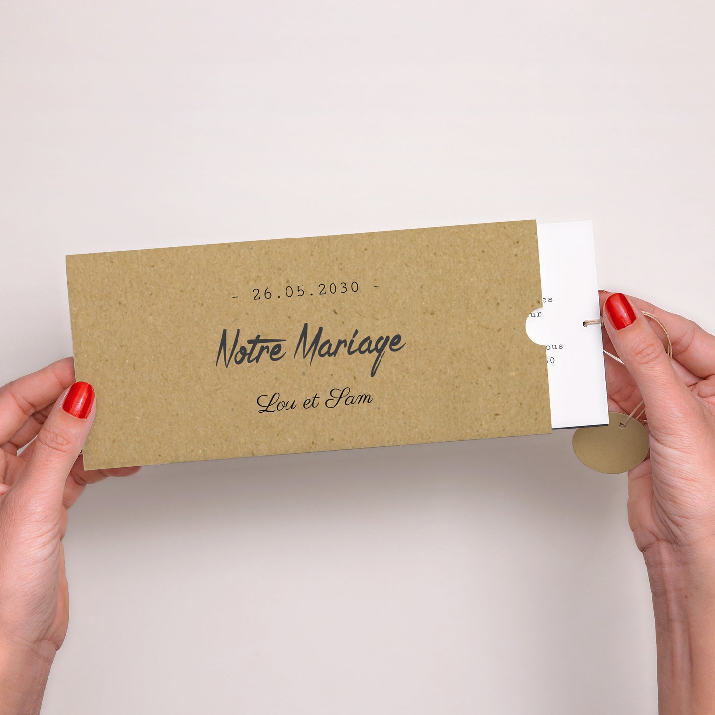 Faire-part Mariage Pochette 2 cartes, étiquette Traits & Kraft photo N° 2