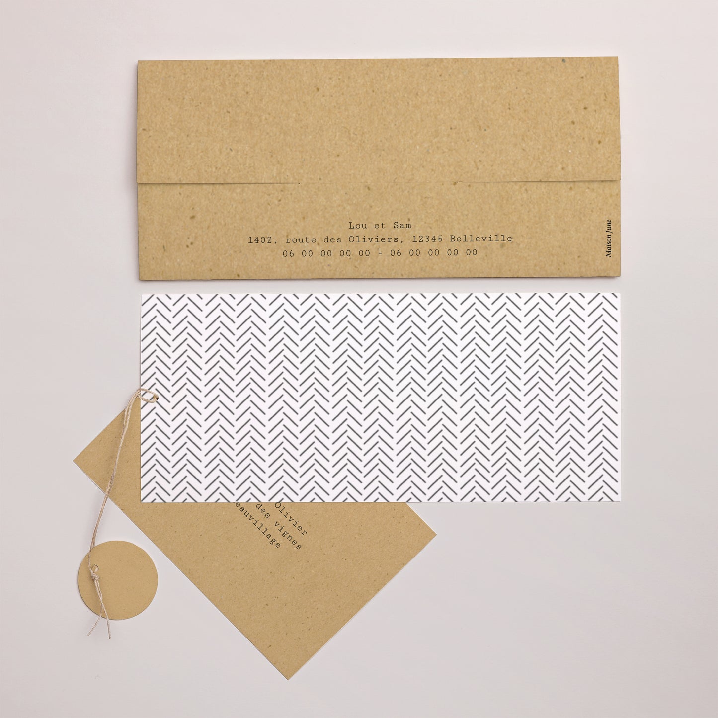 Faire-part Mariage Pochette 2 cartes, étiquette Traits & Kraft photo N° 4