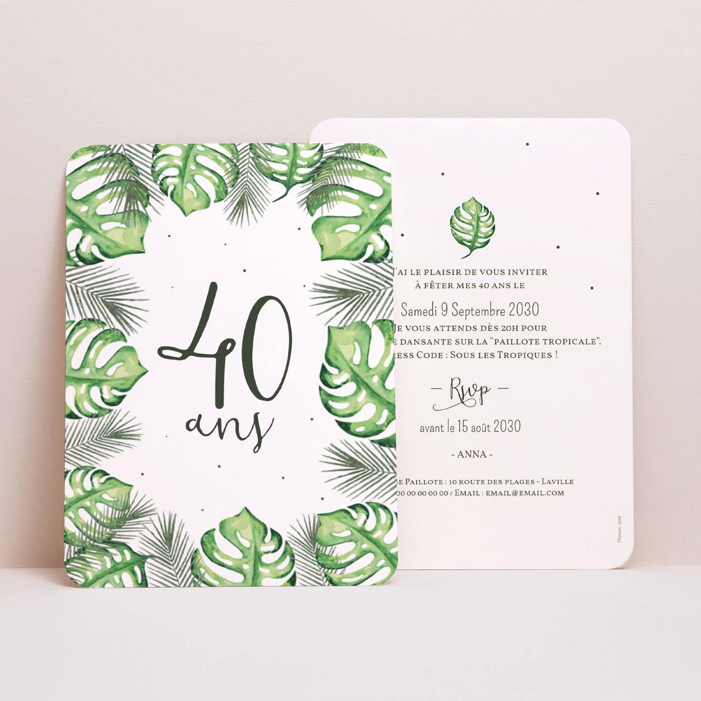 Invitations Anniversaire Adulte Portrait, bords arrondis Iles paradisiaques photo N° 1