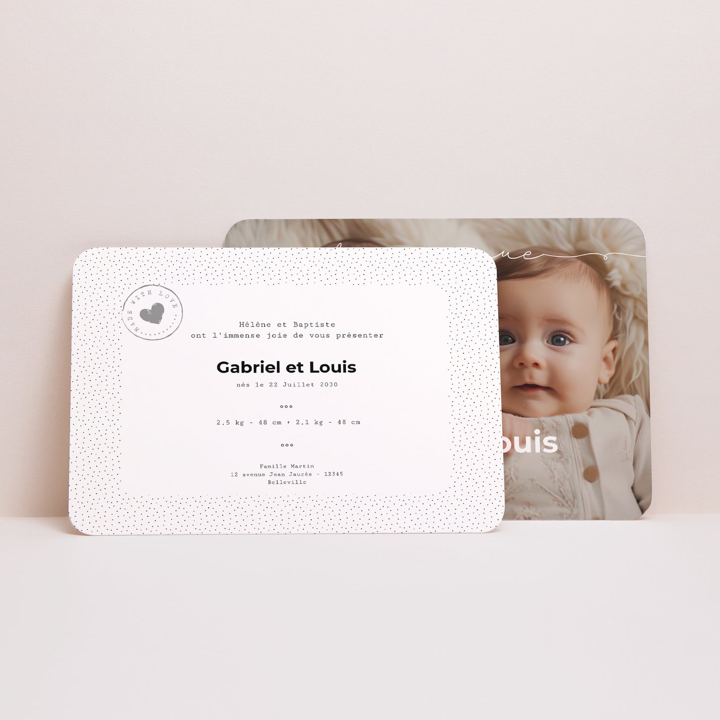 Faire-part Naissance Paysage, bords arrondis Bébés jumeaux photo N° 3