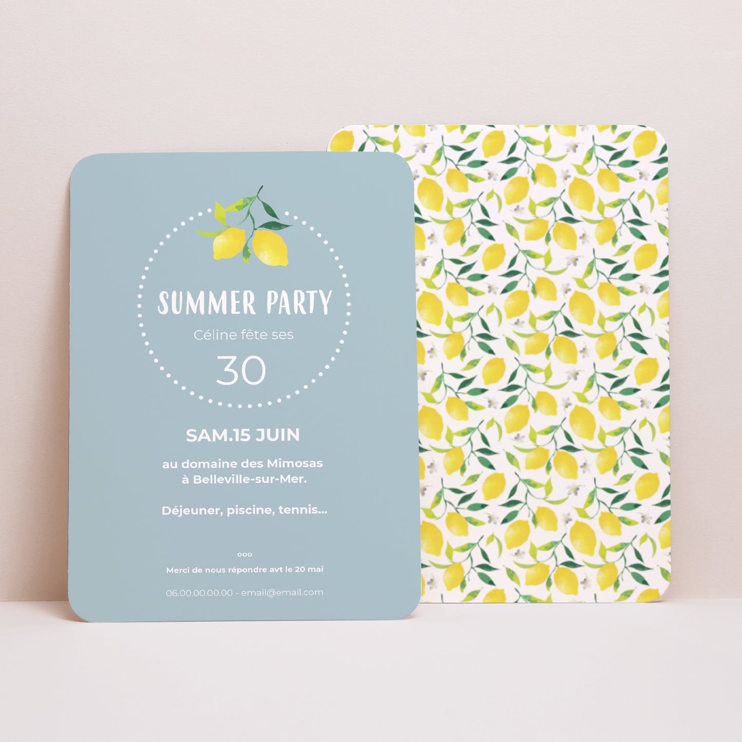 Invitations Anniversaire Adulte Portrait, bords arrondis Citrons en fête photo N° 1