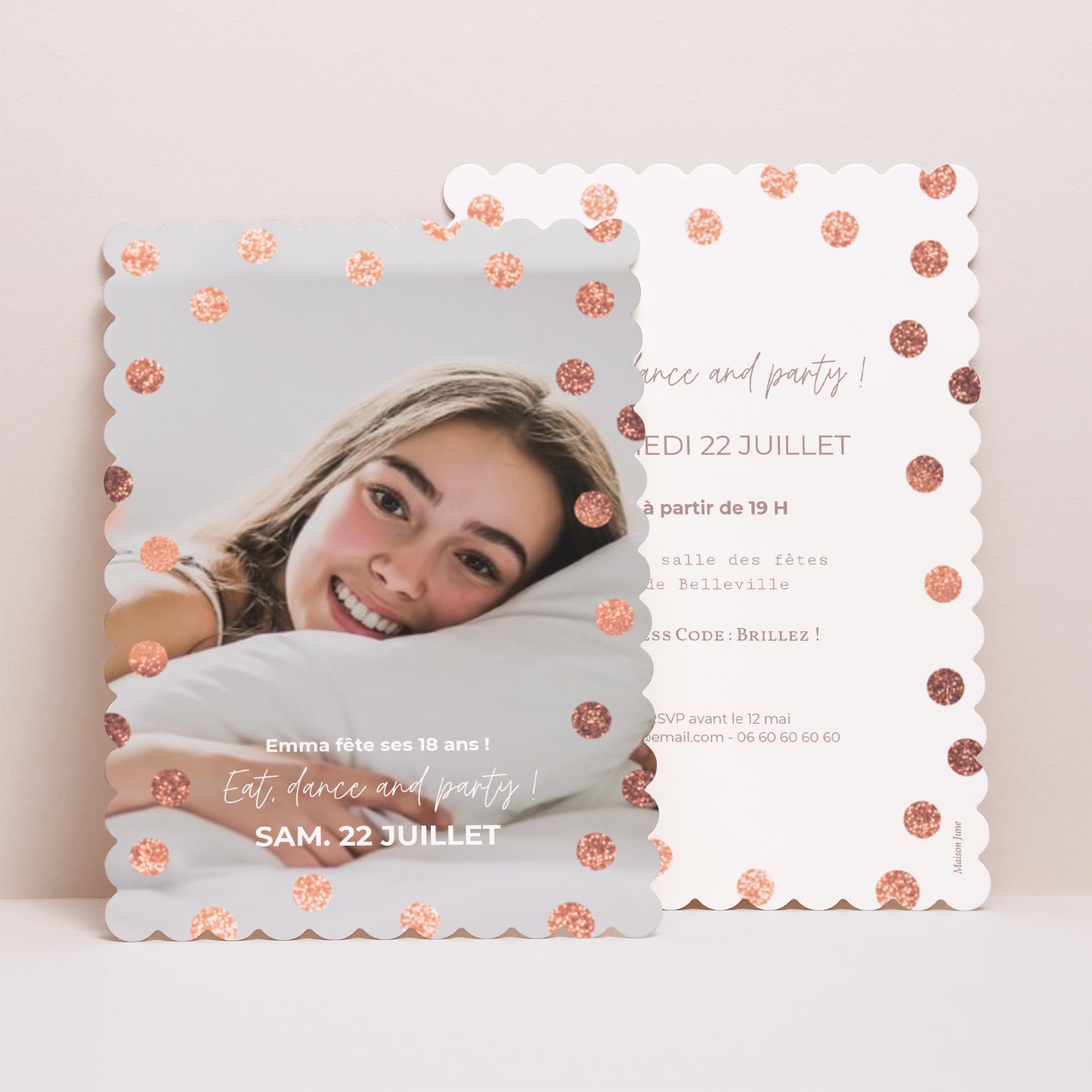 Invitations Anniversaire Adulte Portrait, bords biscuit Effet scintillant photo N° 1