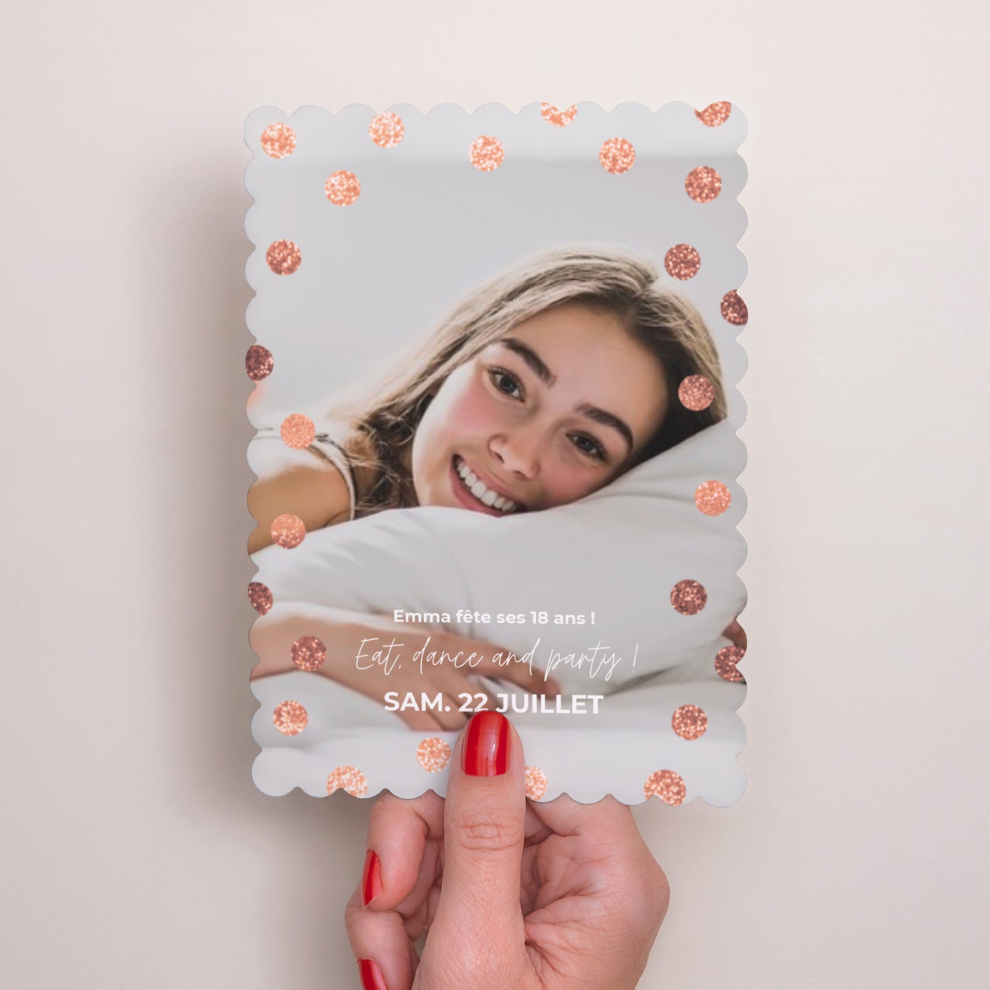 Invitations Anniversaire Adulte Portrait, bords biscuit Effet scintillant photo N° 2