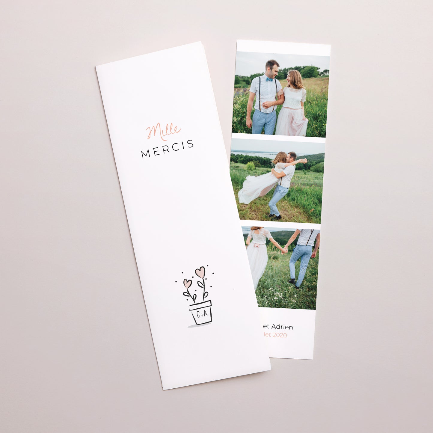 Remerciements Mariage Marque-page photo 2 coeurs photo N° 1
