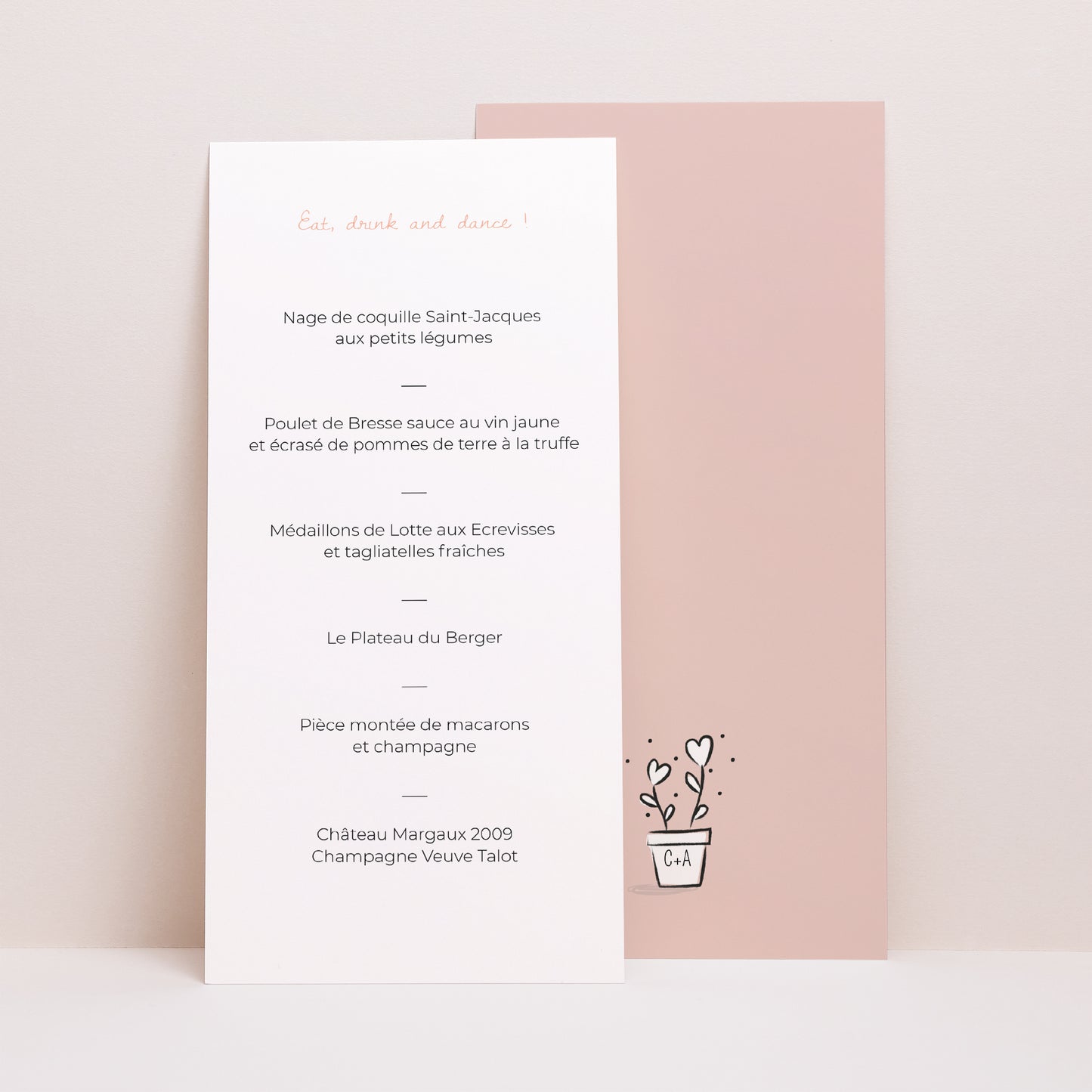 Menu Mariage Panoramique portrait 2 coeurs photo N° 1