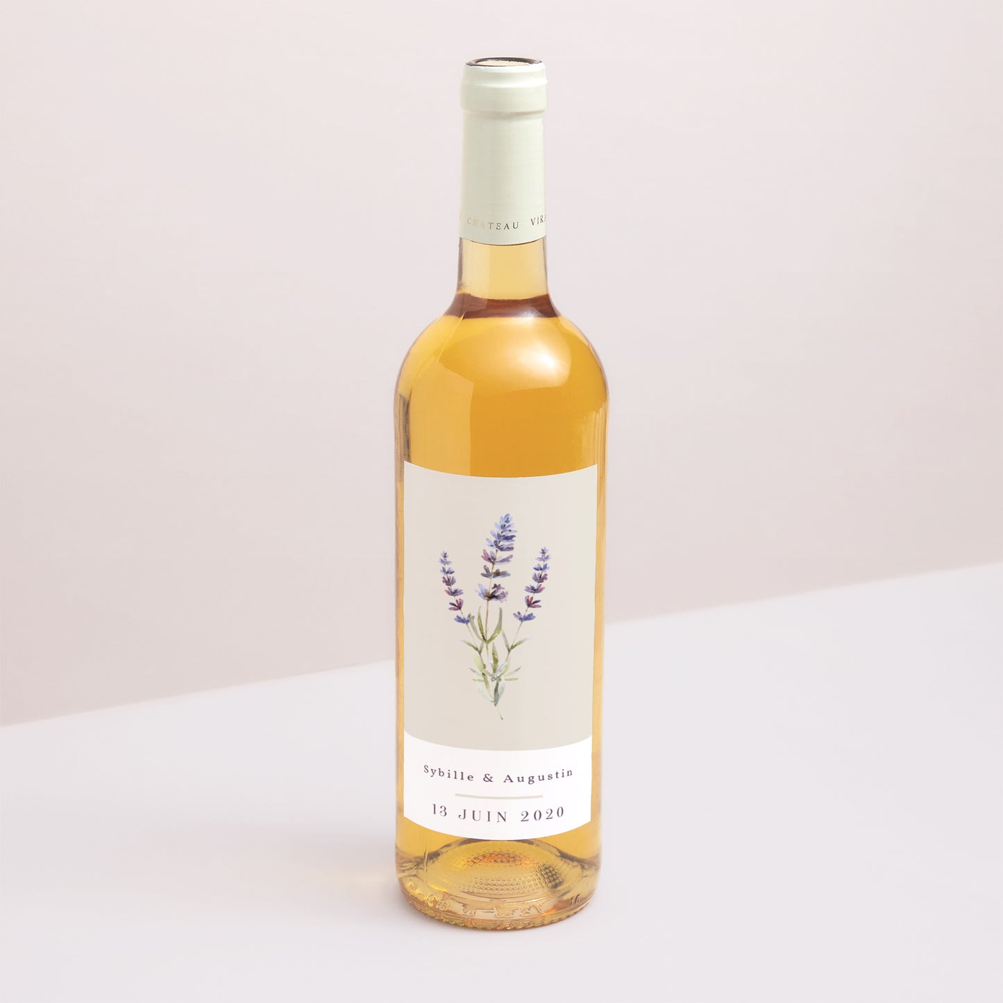 Etiquette bouteille Mariage Portrait Bouquet de Lavande photo N° 1