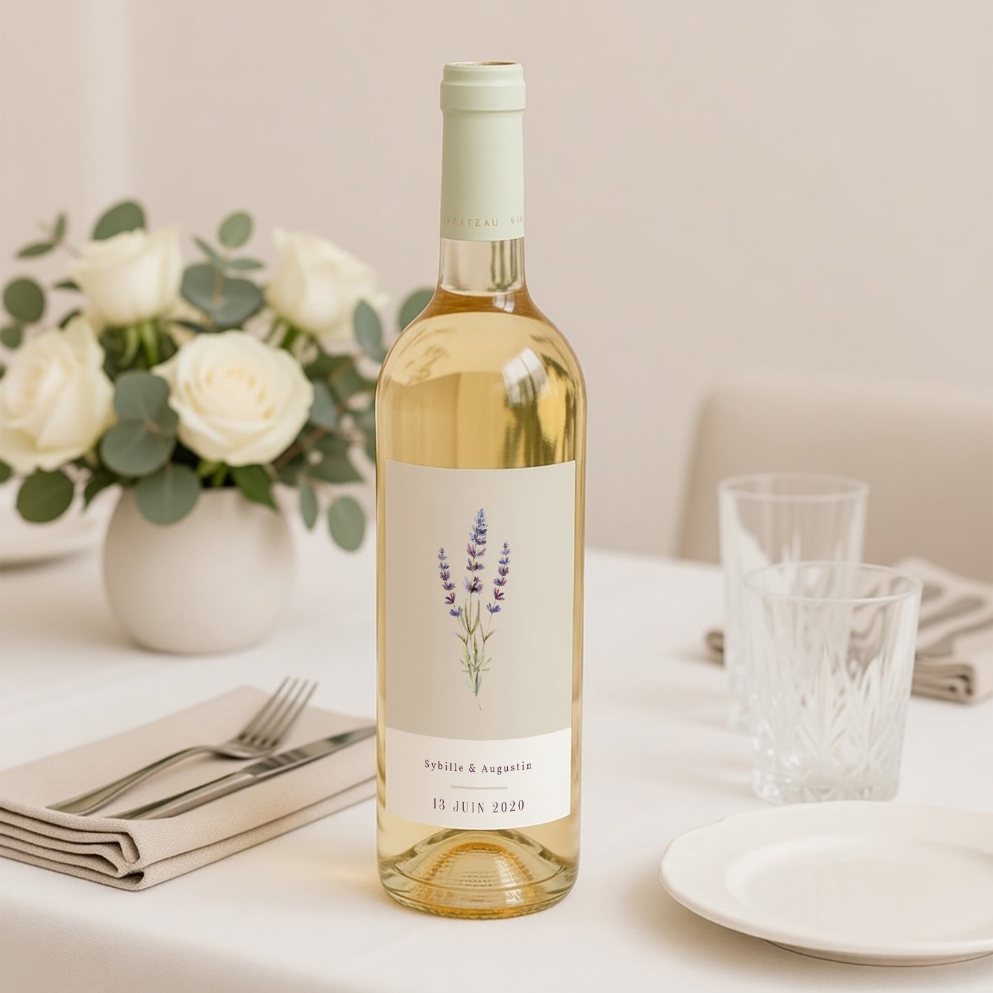 Etiquette bouteille Mariage Portrait Bouquet de Lavande photo N° 2