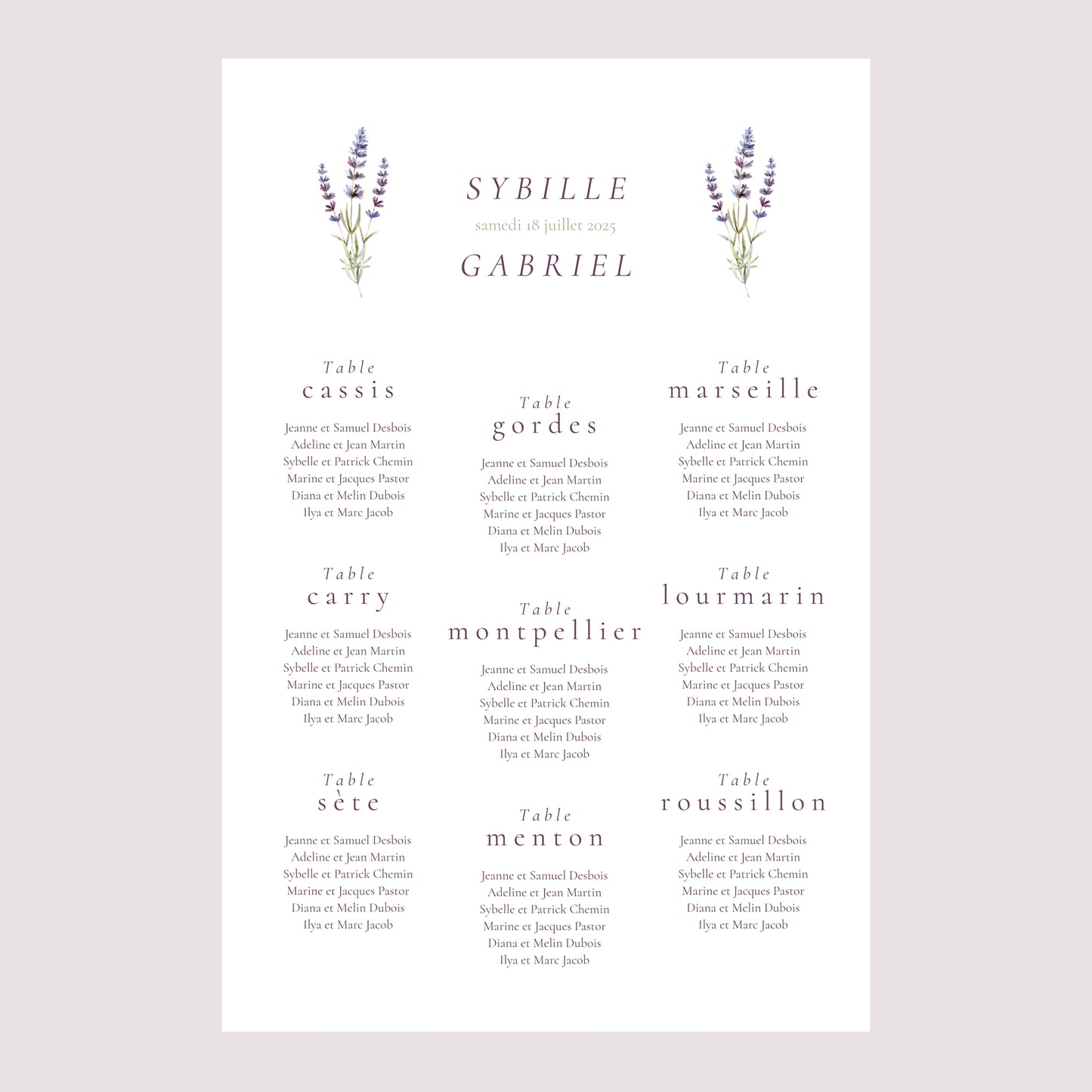 Plan de table Mariage Portrait Bouquet de Lavande photo N° 2