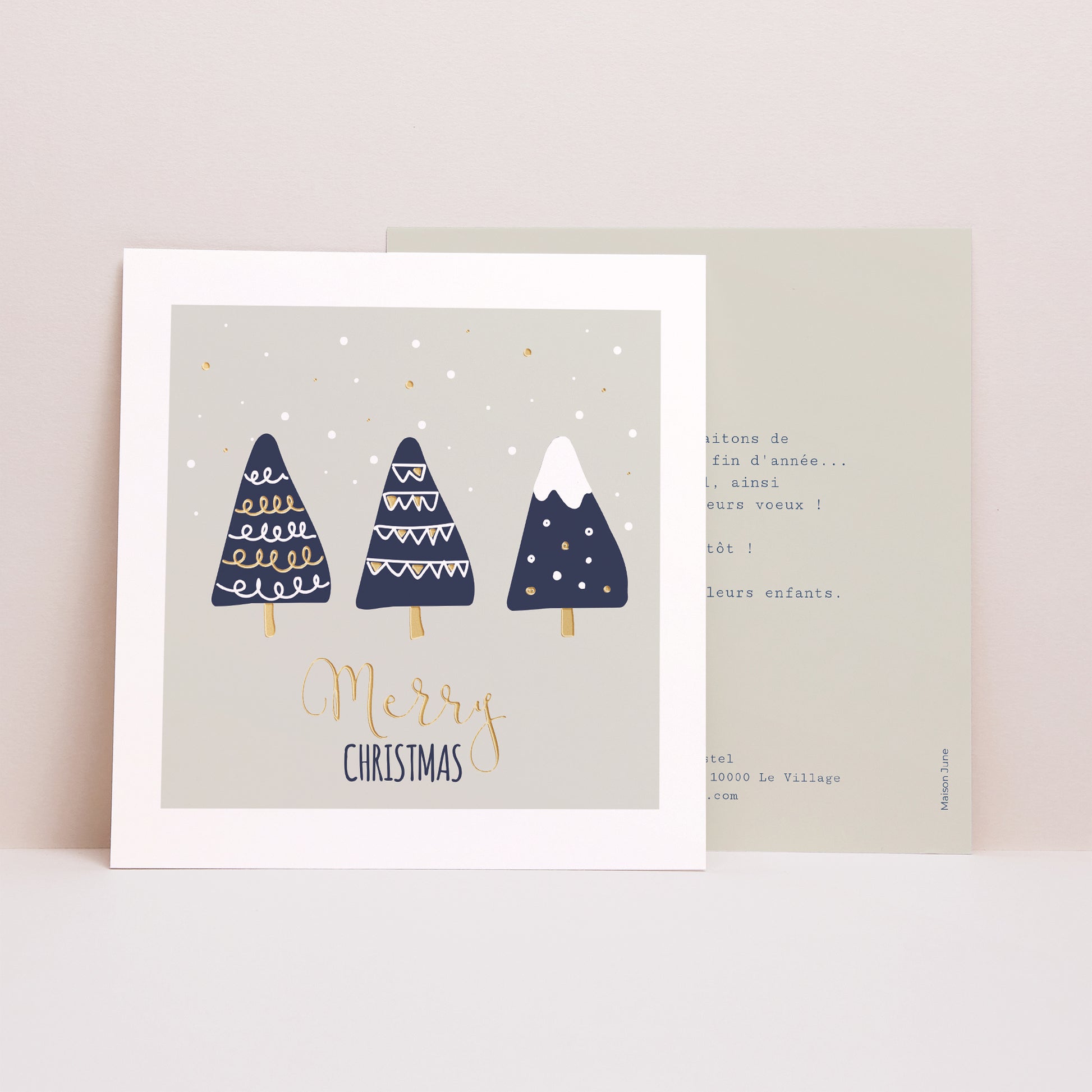 Carte de Noel Fin d'année Carré Sapins stylisés photo N° 1