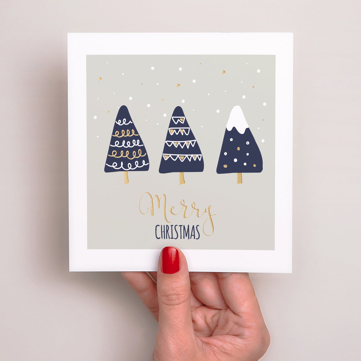 Carte de Noel Fin d'année Carré Sapins stylisés photo N° 2