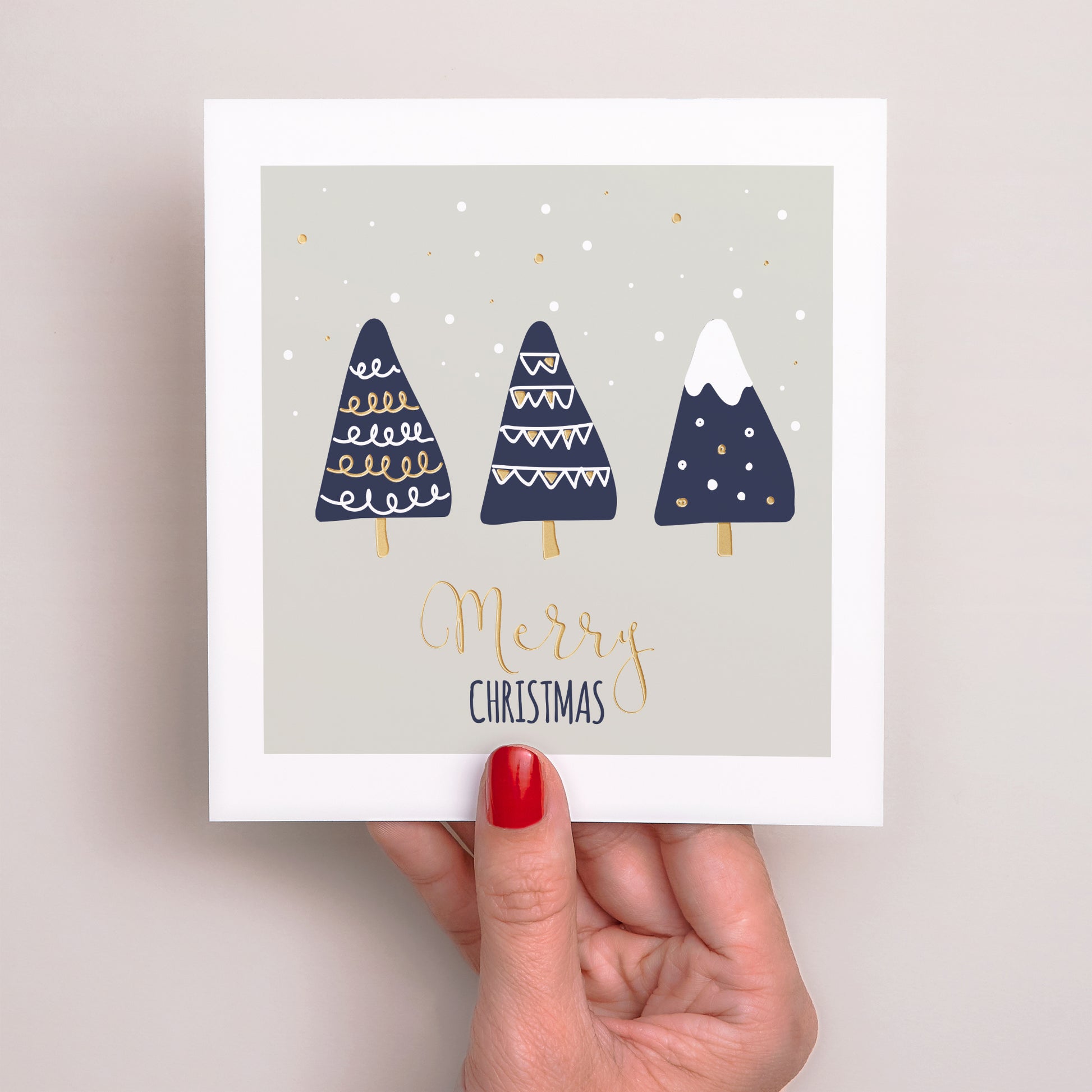 Carte de Noel Fin d'année Carré Sapins stylisés photo N° 2