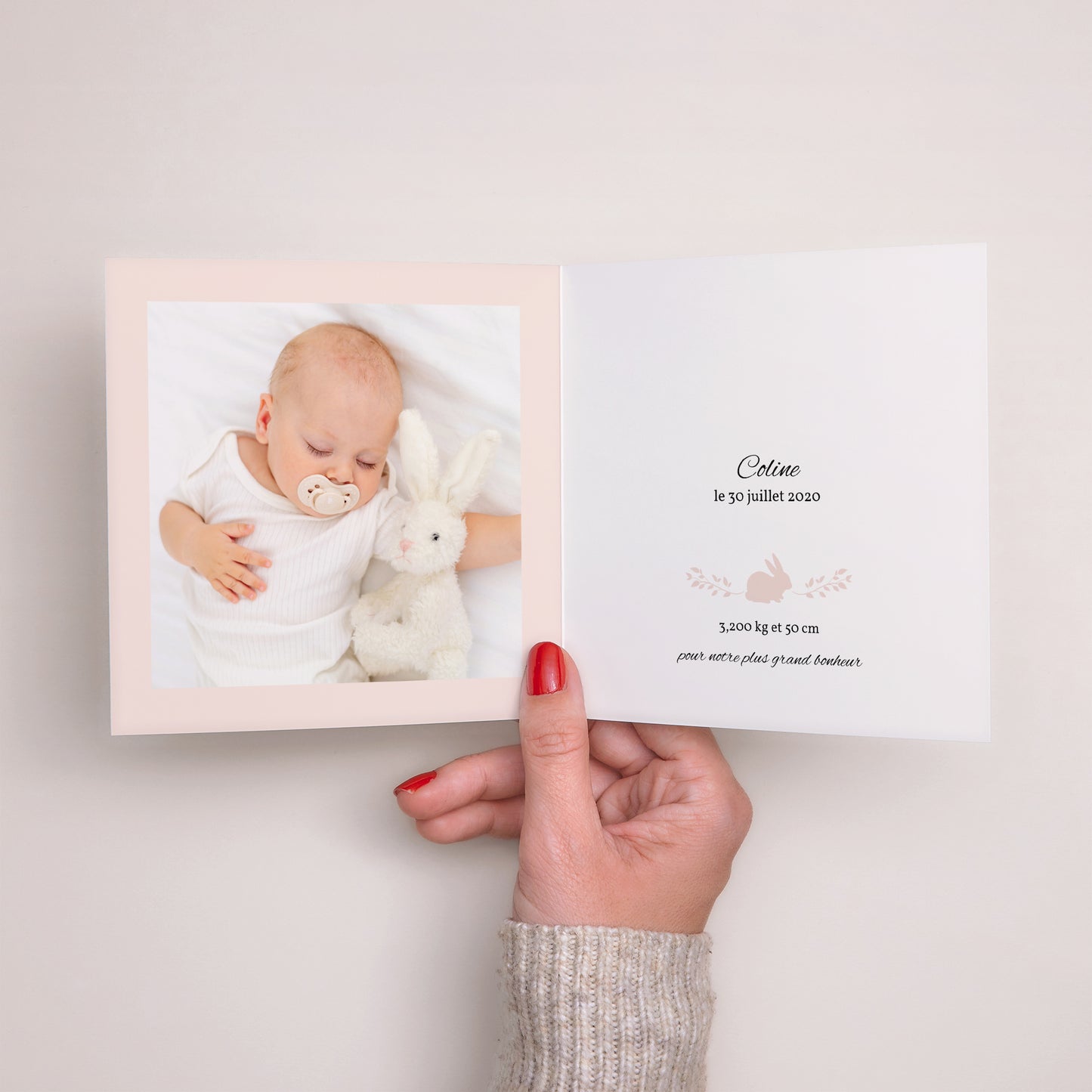 Faire-part Naissance Carré double volet Lapin en Or photo N° 2