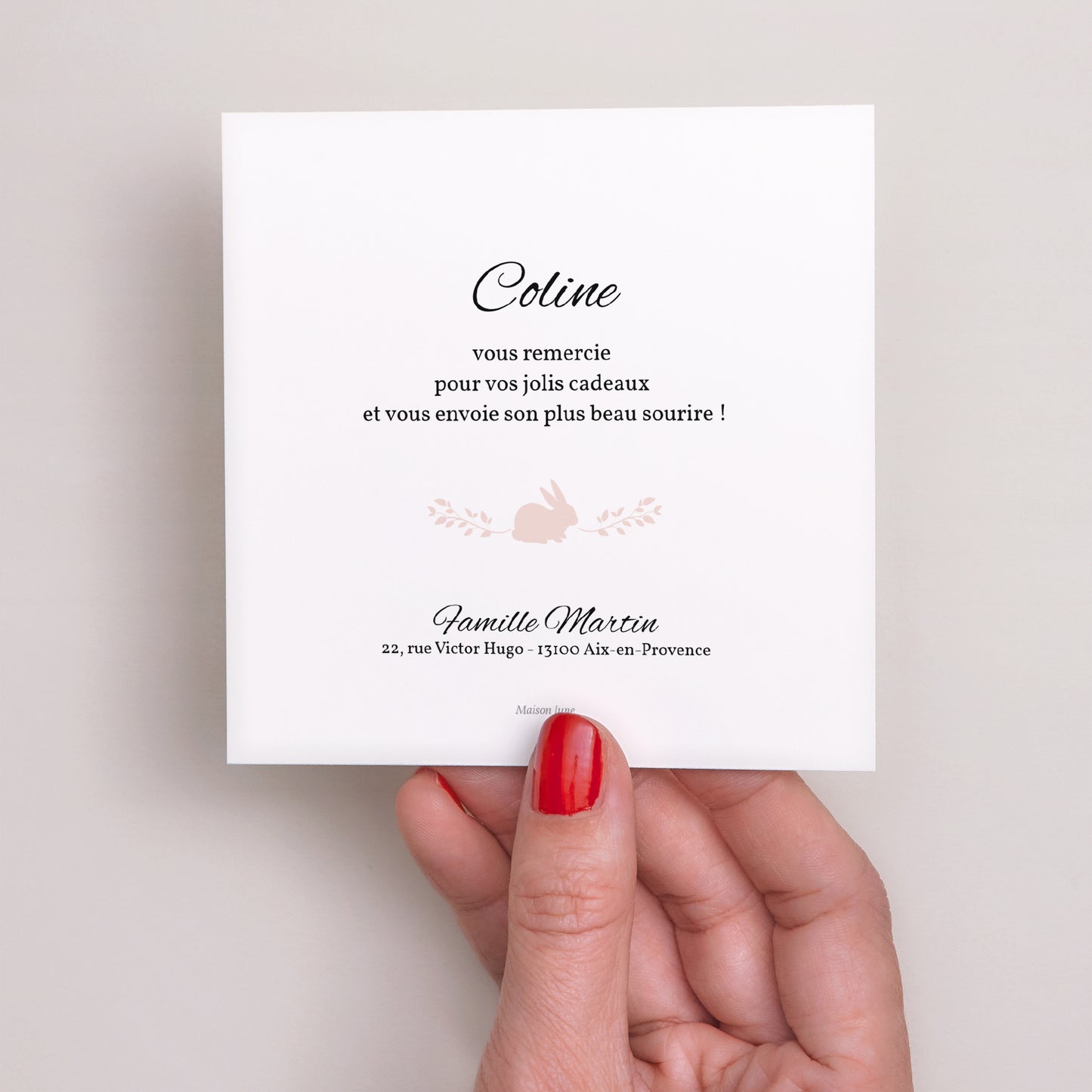 Remerciements Naissance Carré Lapin en Or photo N° 3