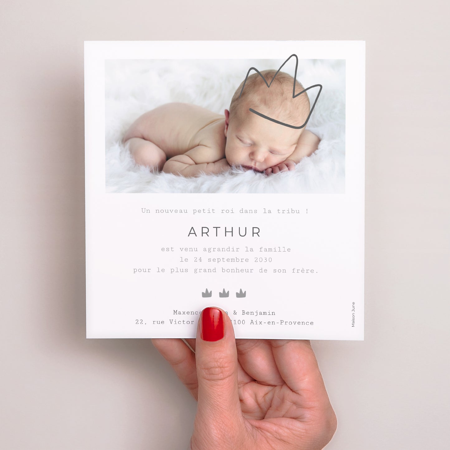 Faire-part Naissance Carré Roi Doré photo N° 3