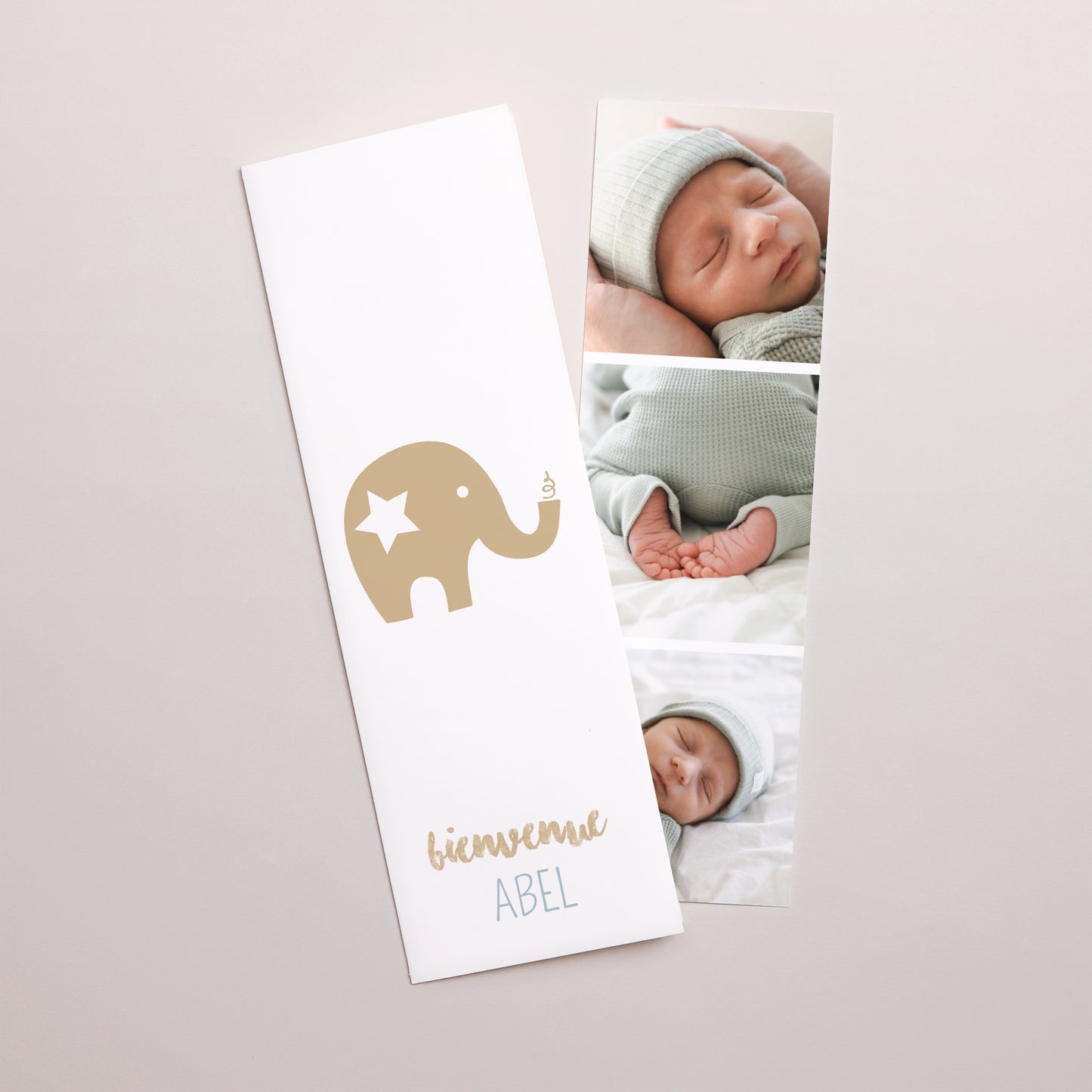 Faire-part Naissance Marque-page photo Éléphant Doré photo N° 1